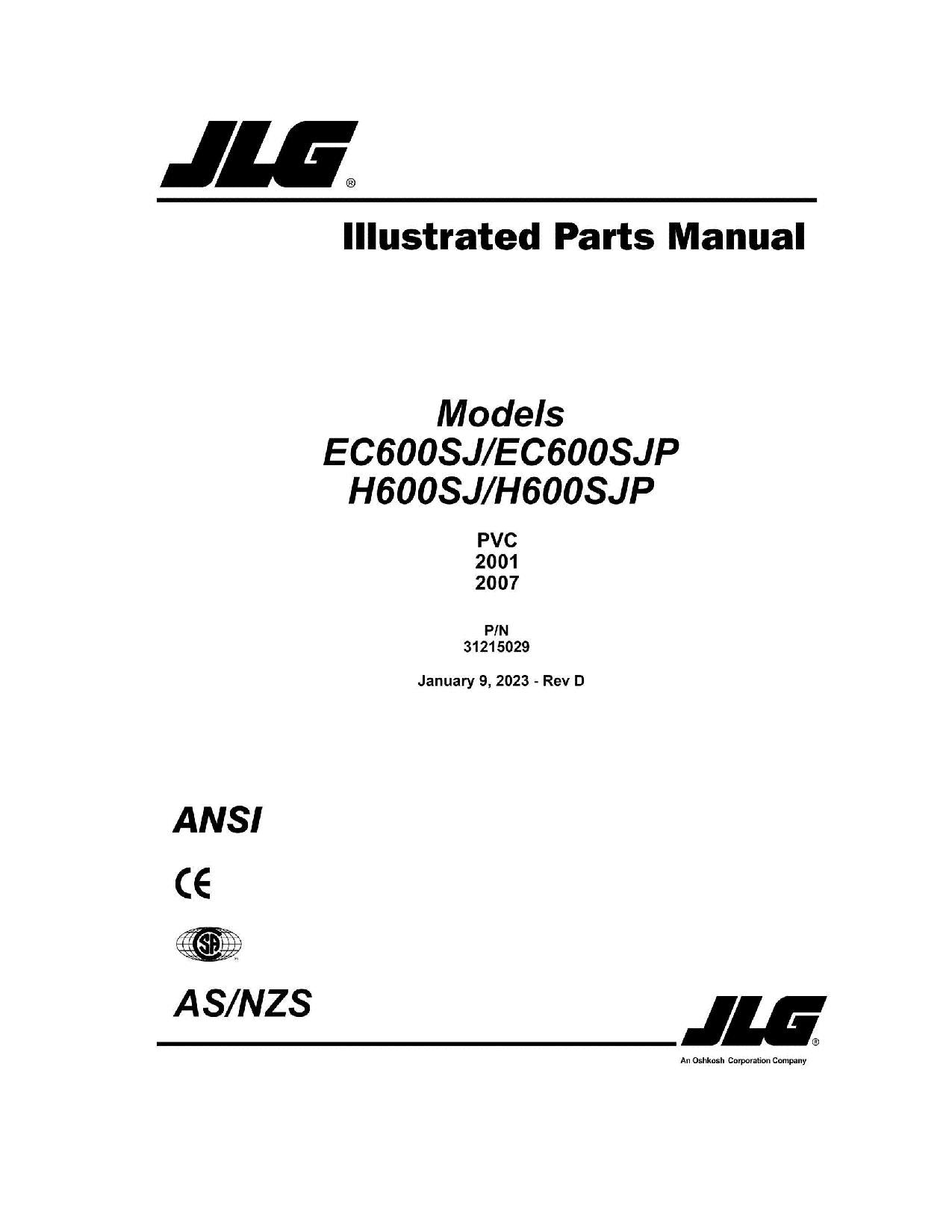 Catálogo de piezas del elevador de pluma JLG EC600SJ EC600SJP H600SJ H600SJP Manual 31215029