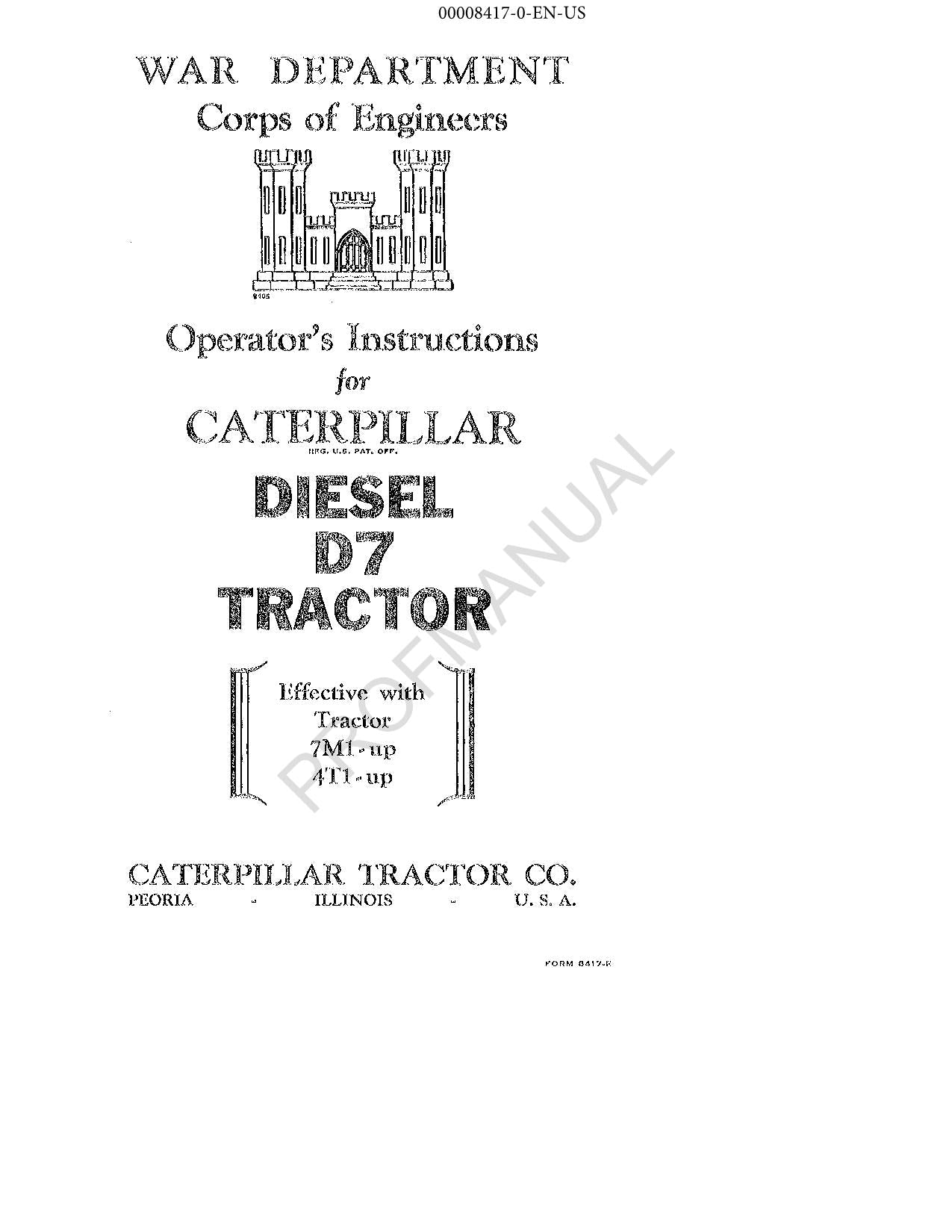 Manual de mantenimiento del operador del tractor Caterpillar Diesel D7, serie 4T1 y posteriores, 7M1 y posteriores