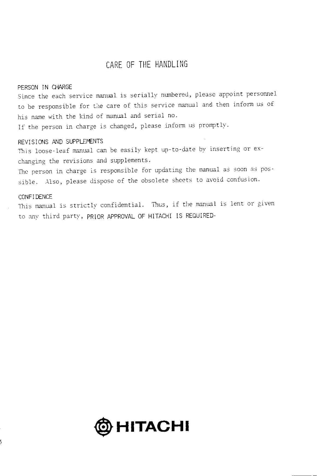 HITACHI UH043 Excavator Service Manual