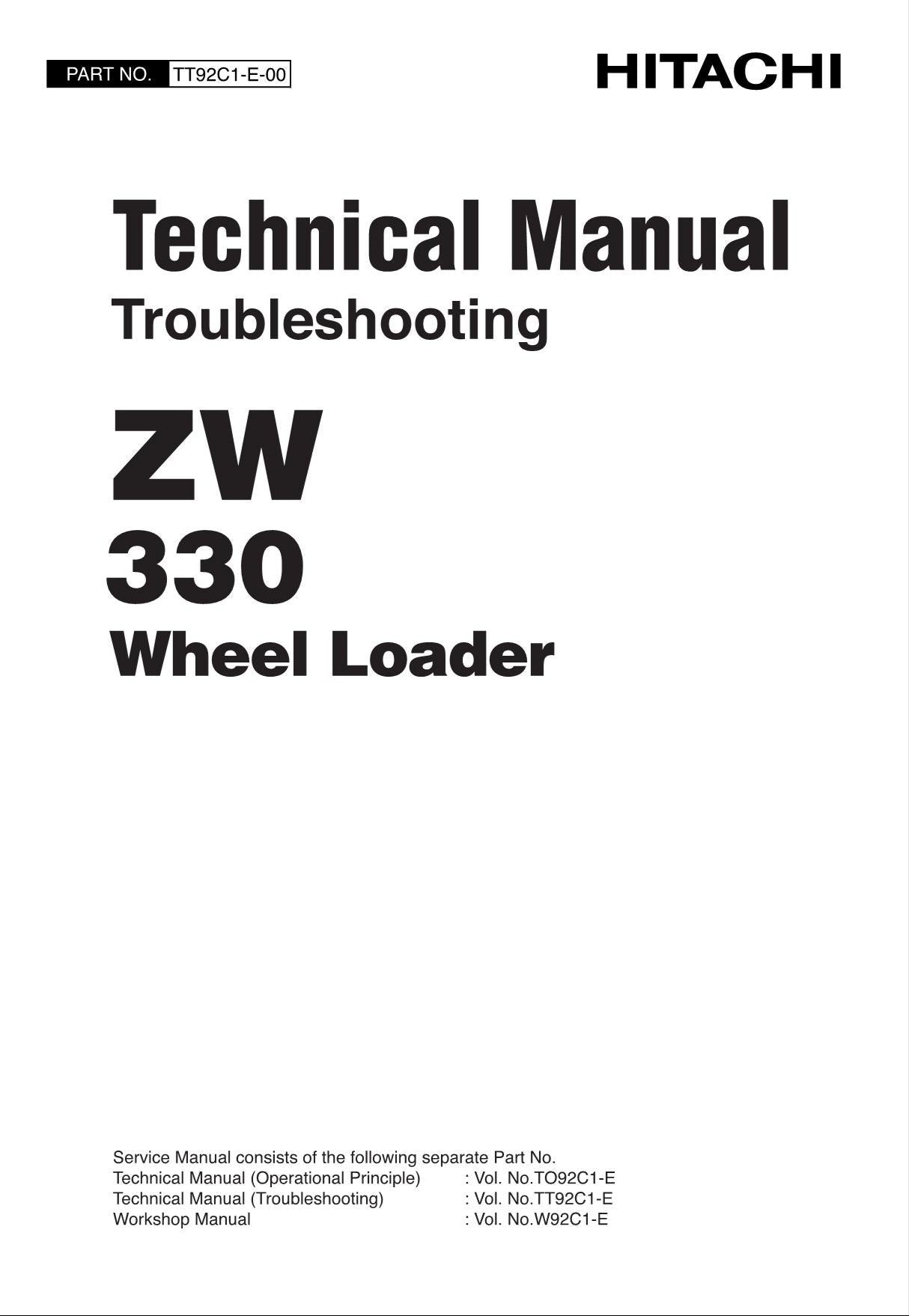 Hitachi ZW330 Wheel Loader Technical Manual Troubleshooting +Schematics