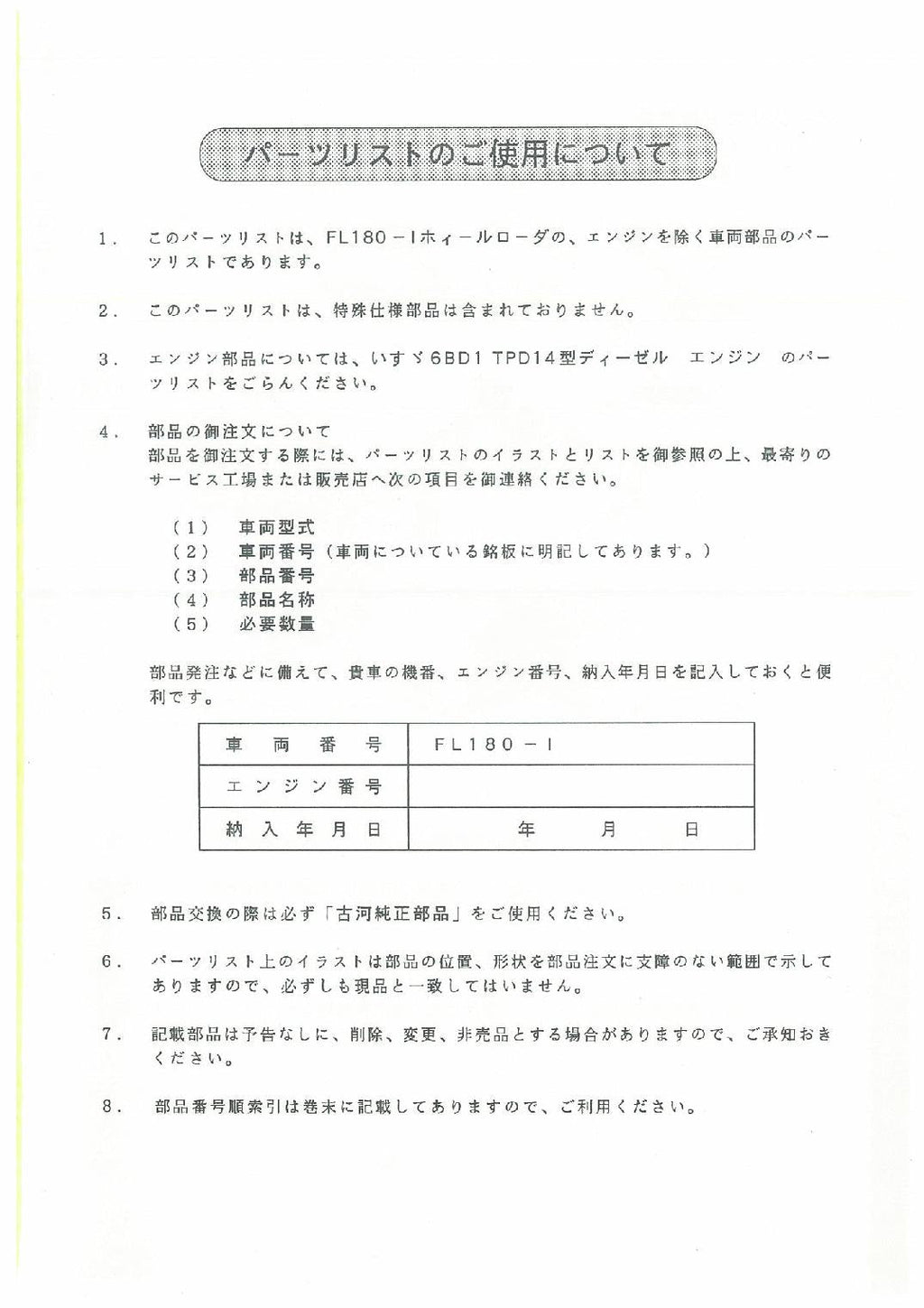 Hitachi FL180-1 Wheel Loader Parts Catalog Manual SN all