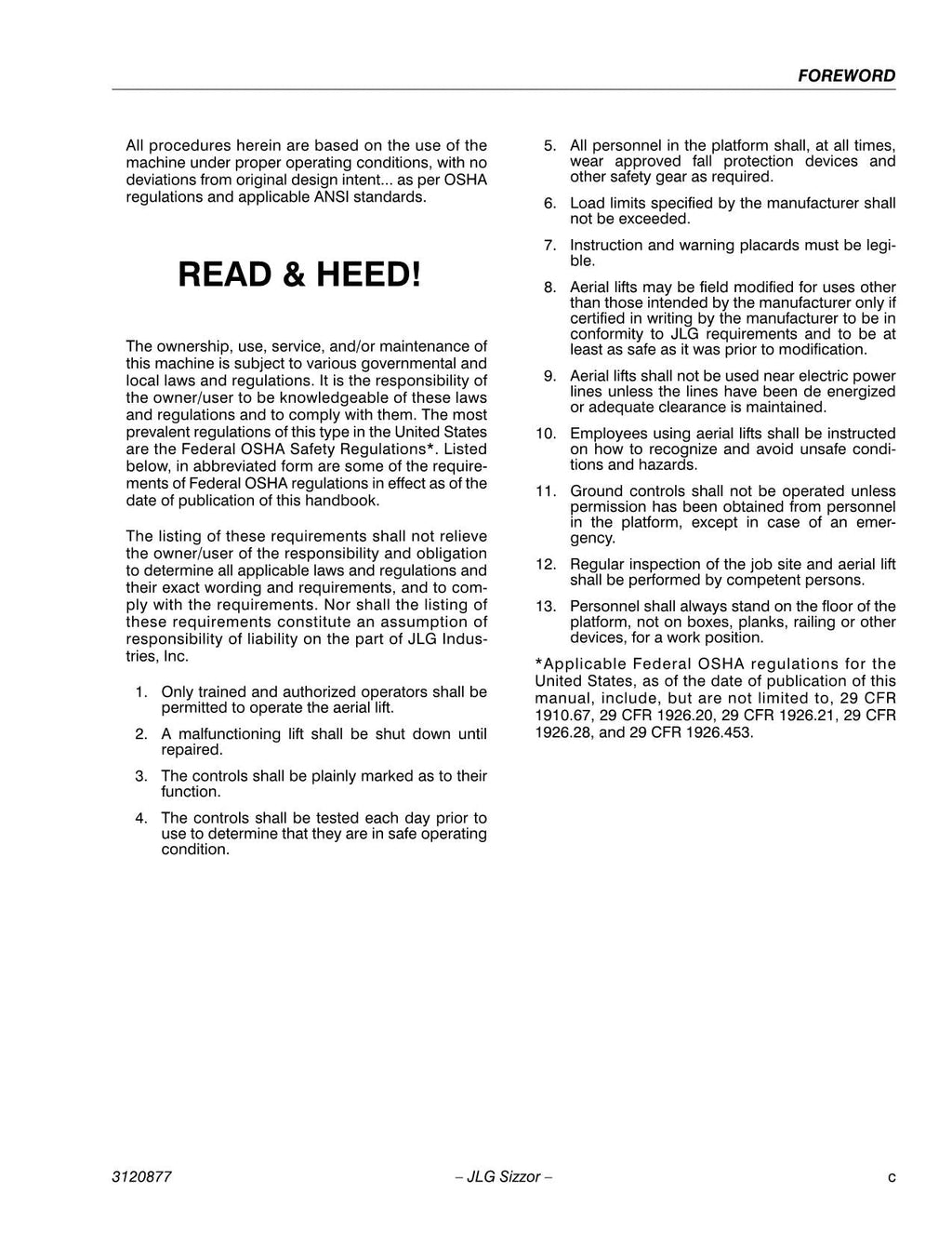 JLG 1532E3 1932E3 2033E3 2046E3 2646E3 2658E3 Lift Operators Manual 3120877