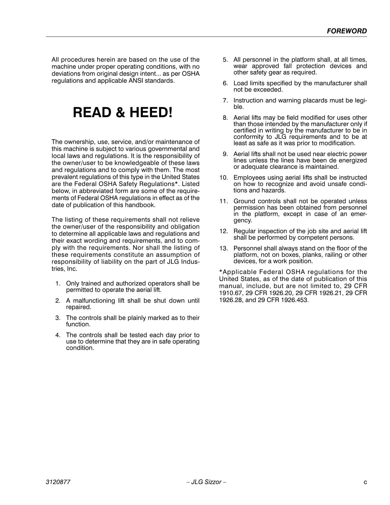 JLG 1532E3 1932E3 2033E3 2046E3 2646E3 2658E3 Lift Operators Manual 3120877