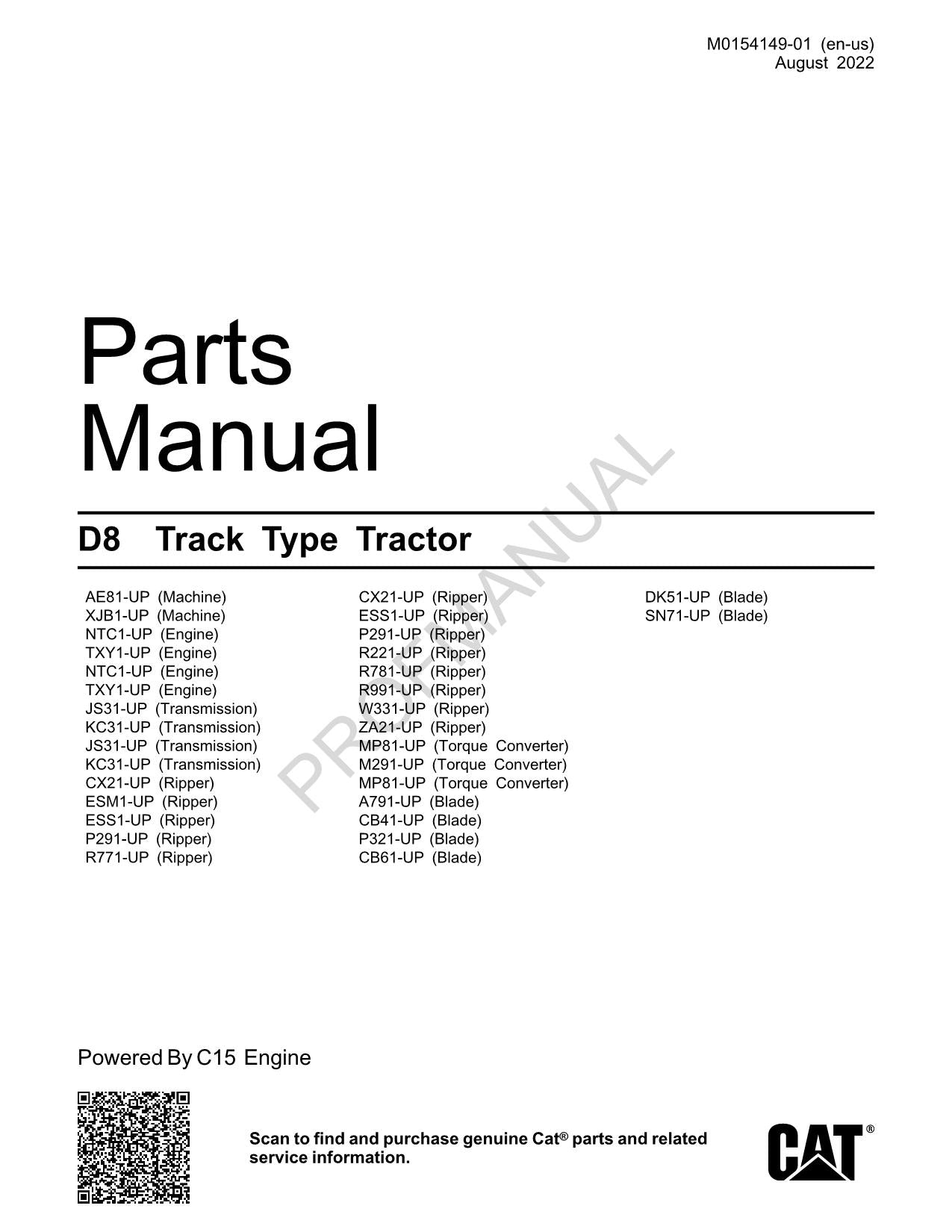 Caterpillar Cat Track Type Tractor Parts Catalog Manual M0154149