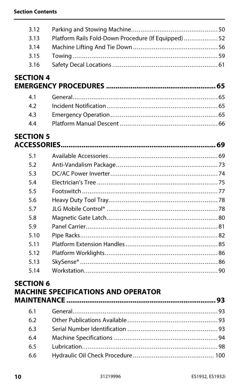 Manual del operador de mantenimiento y operación del elevador de tijera JLG ES1932 ES1932i 31219996