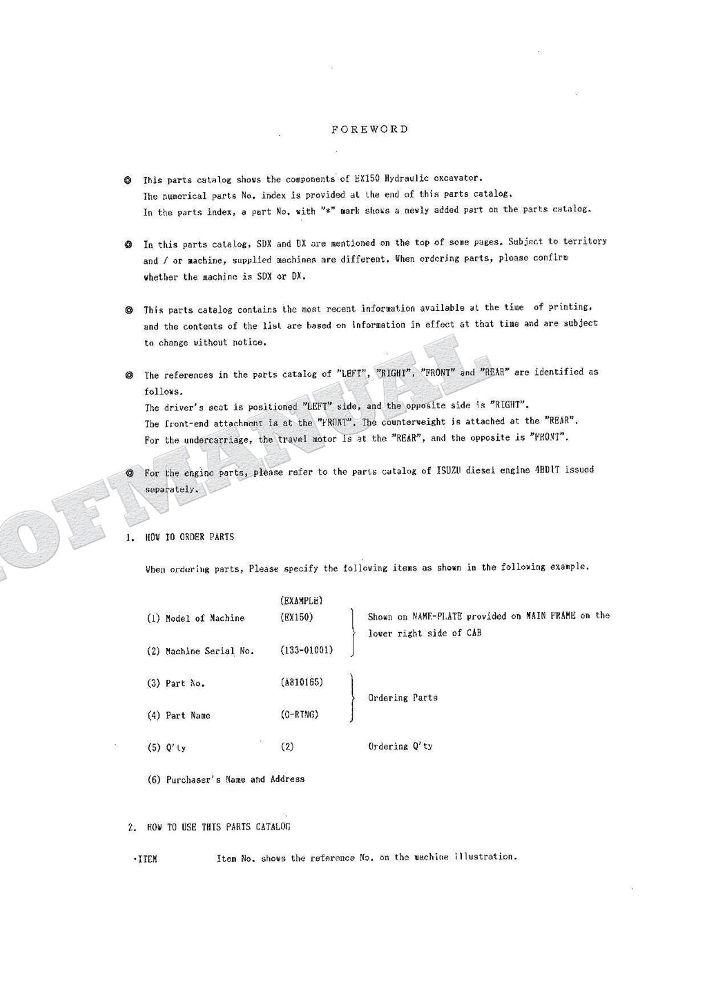 HITACHI EX150 Excavator Parts Catalog Manual P133-1-7