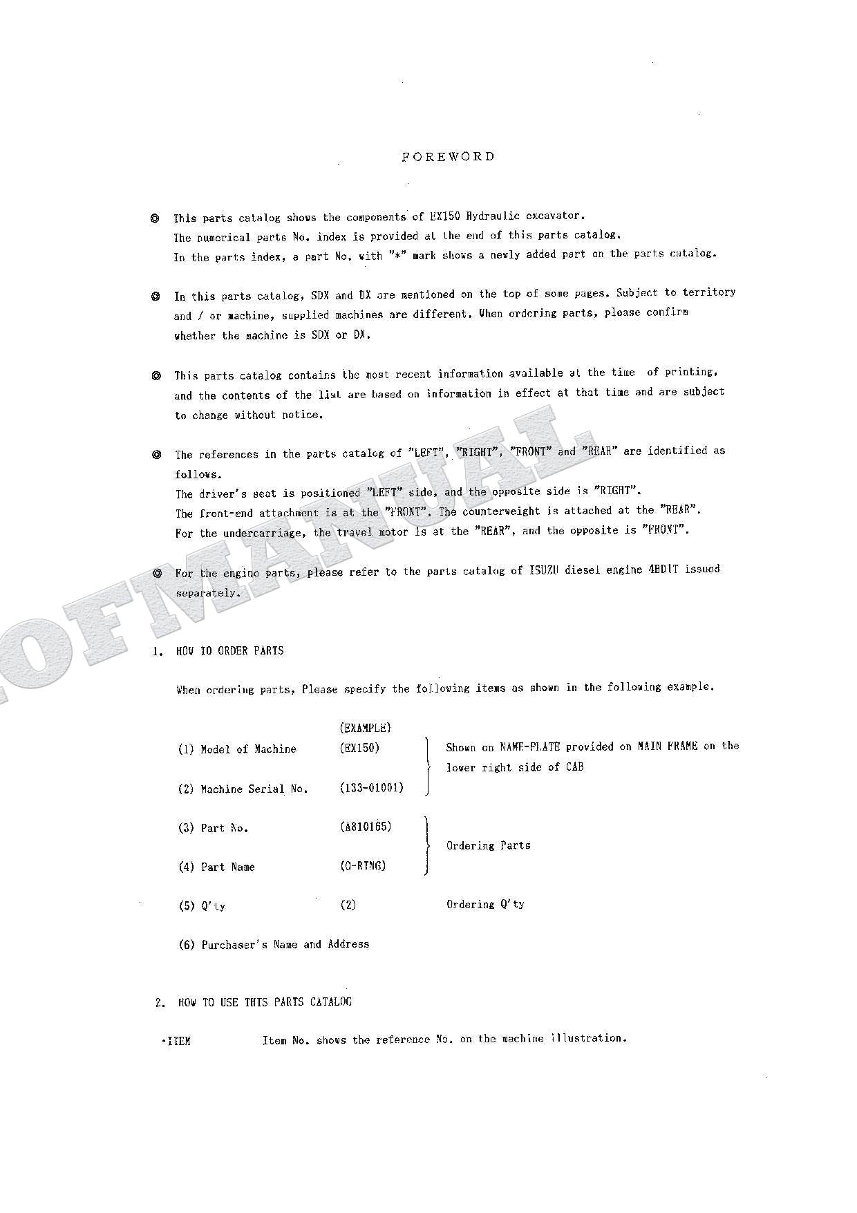 HITACHI EX150 Excavator Parts Catalog Manual P133-1-7