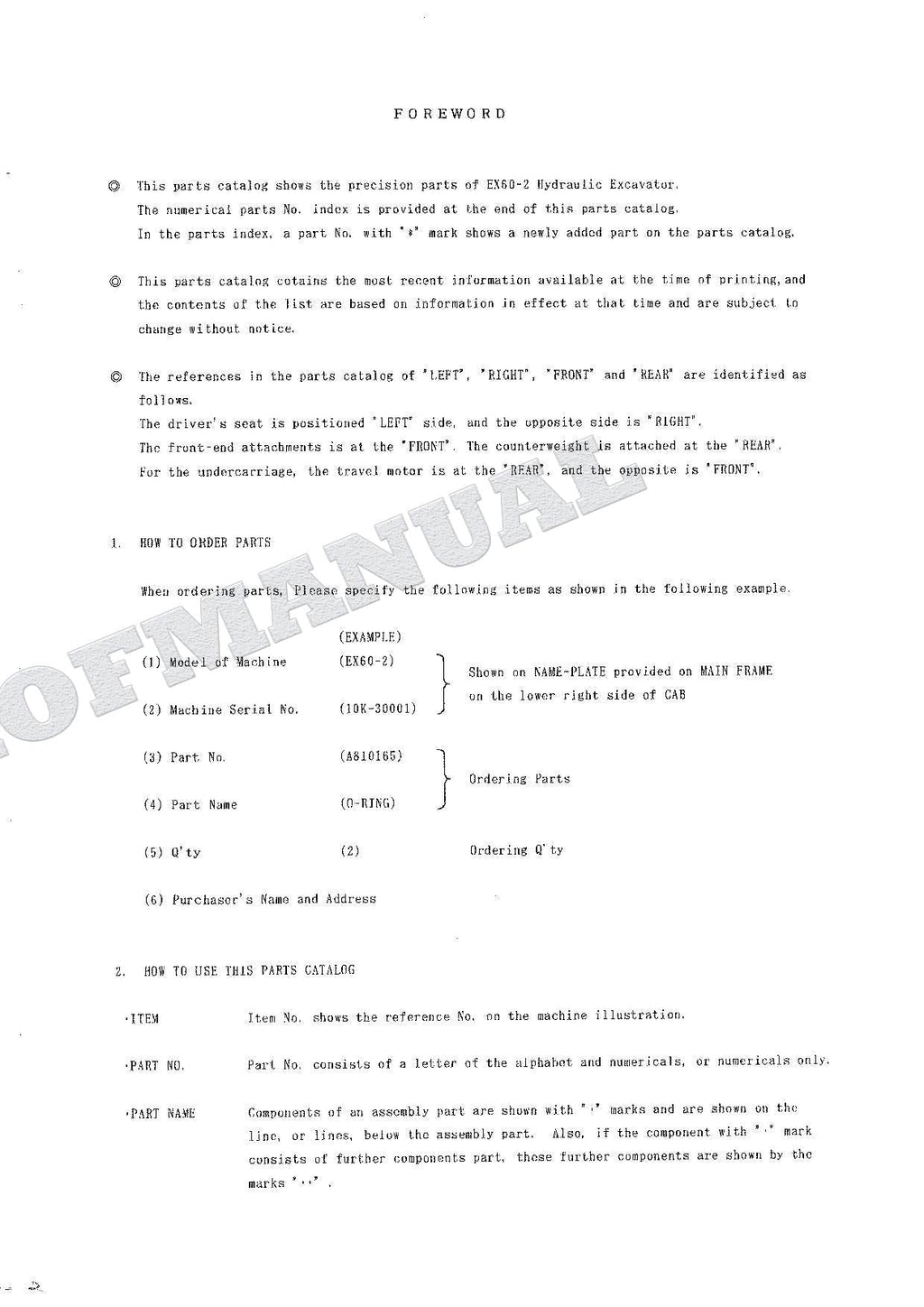 HITACHI EX60-2 Equipment Component Excavator Parts Catalog Manual