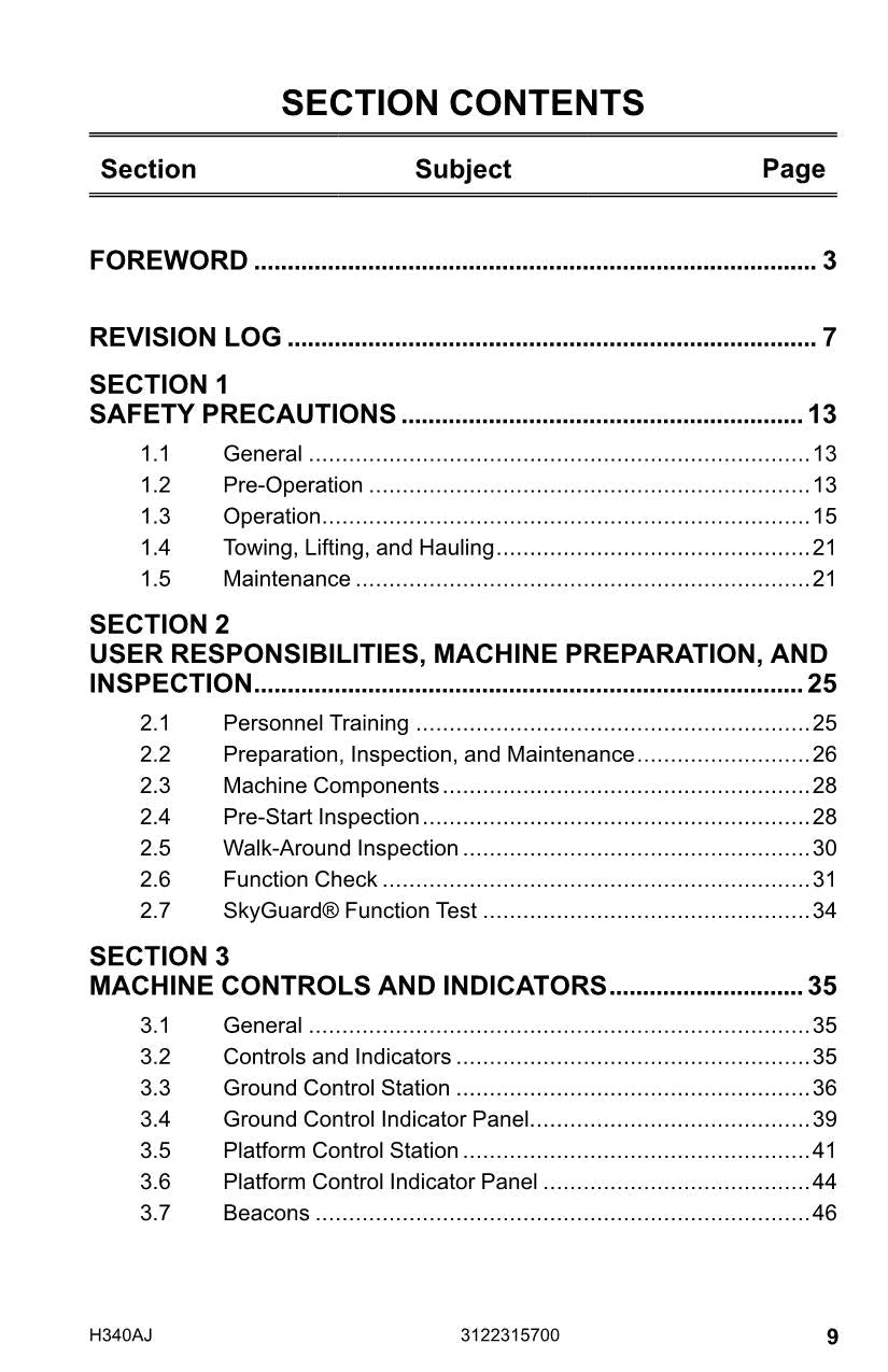 JLG H340AJ Boom Lift Maintenance Operation Operators Manual 3122315700