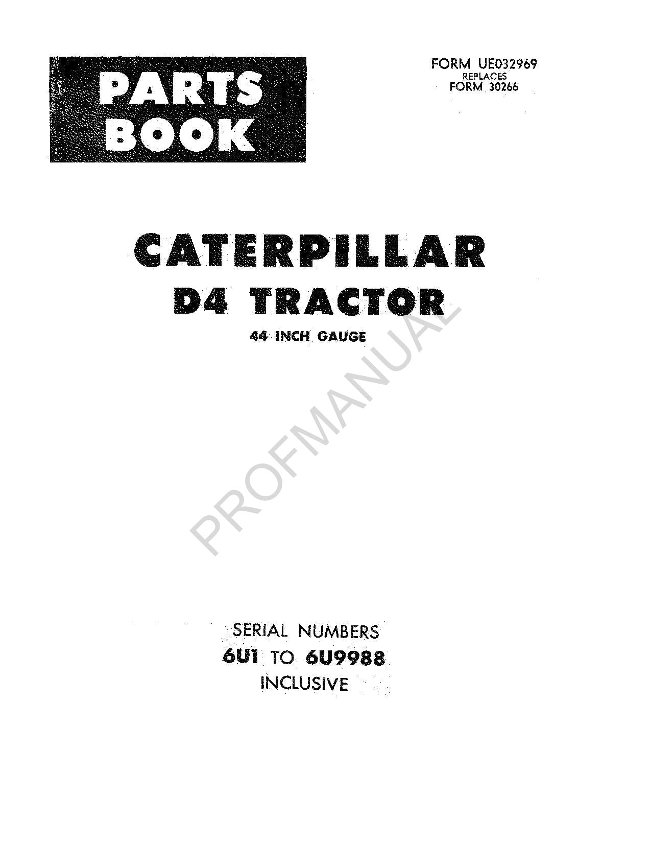 Caterpillar Cat D4 Tractor Parts Catalog Manual ser 6U1-9988