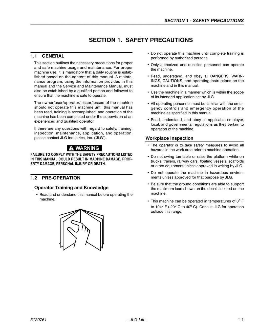 JLG 1532E3 1932E3 2033E3 2046E3 2646E3 2658E3 Lift Operators Manual 3120761