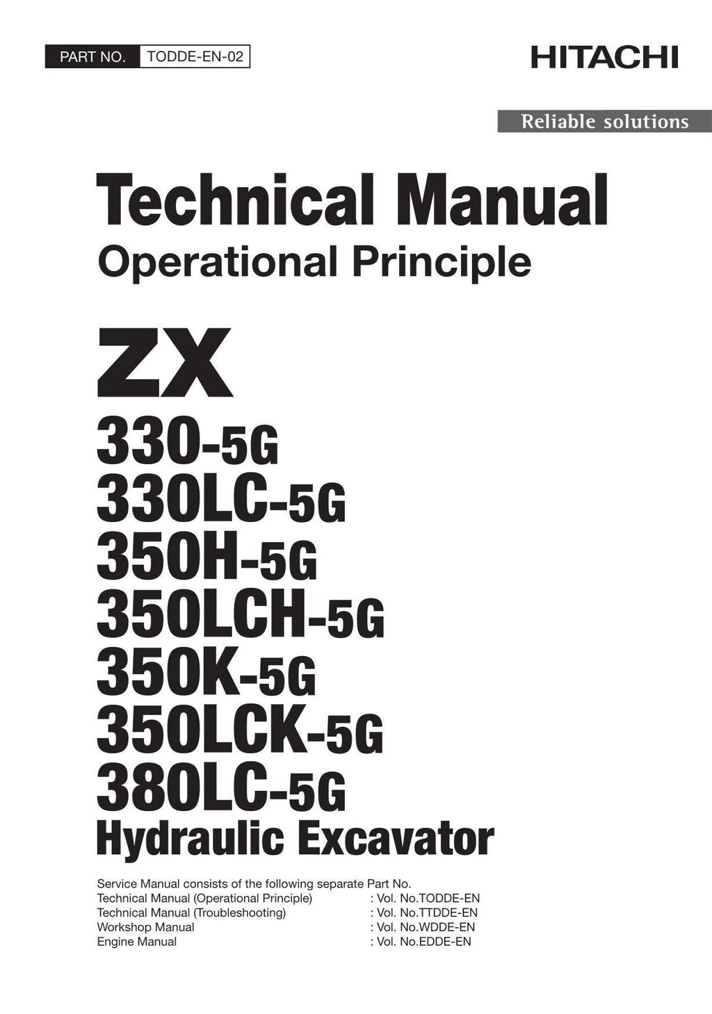 Hitachi ZX350LCK-5G ZX380LC-5G Excavator Operational Principle Service manual