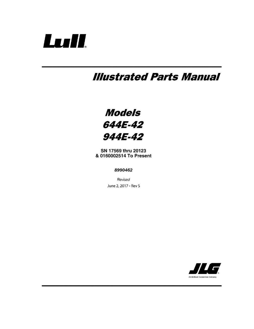 LULL 644E-42 944E-42 Telehandler Parts Catalog Manual