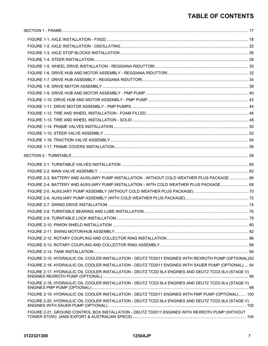 JLG 1250AJP Boom Lift Parts Catalog Manual