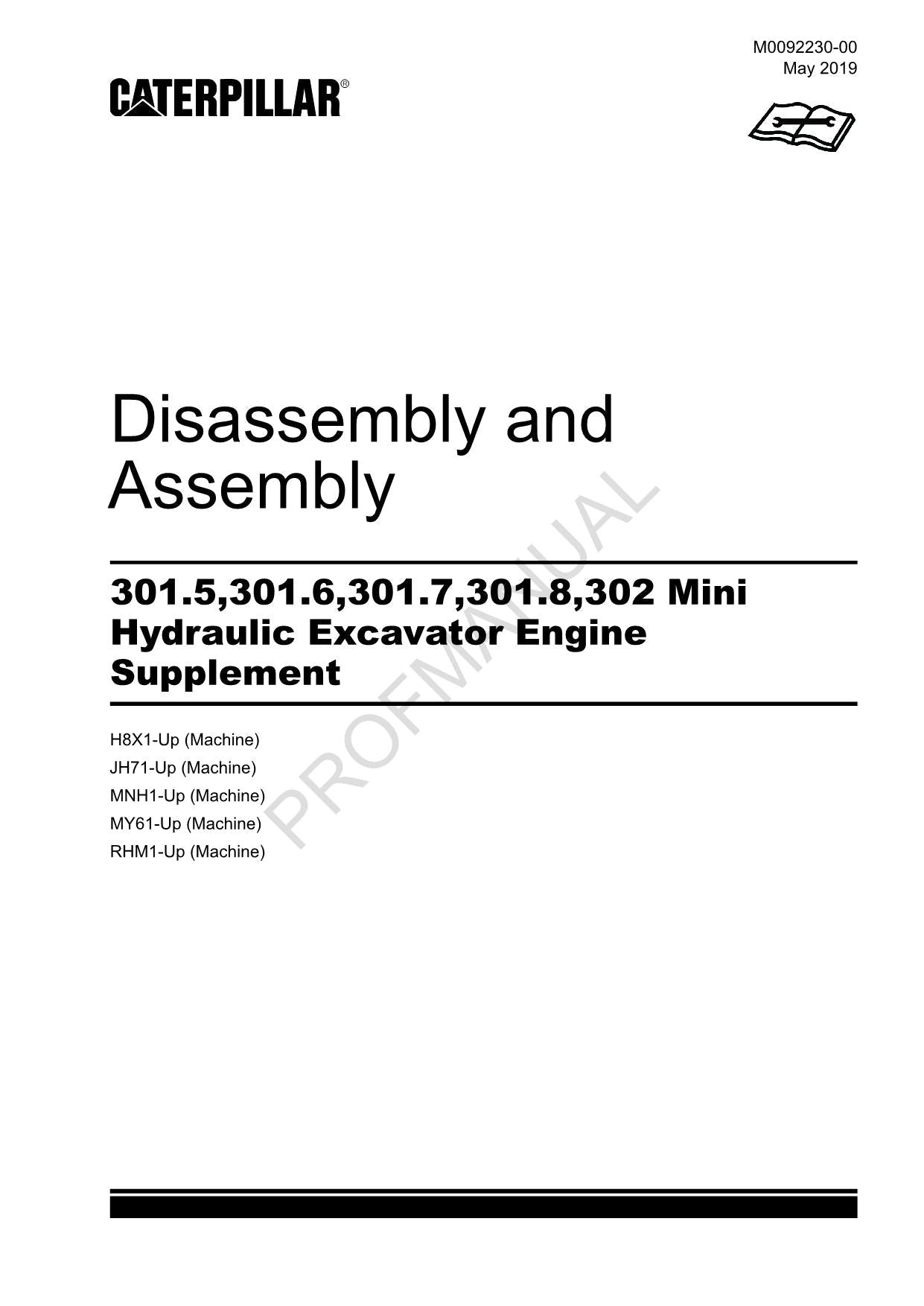 Caterpillar 301.7 301.8 302 Excavator Engine Suppl Service Manual Disassem Assem