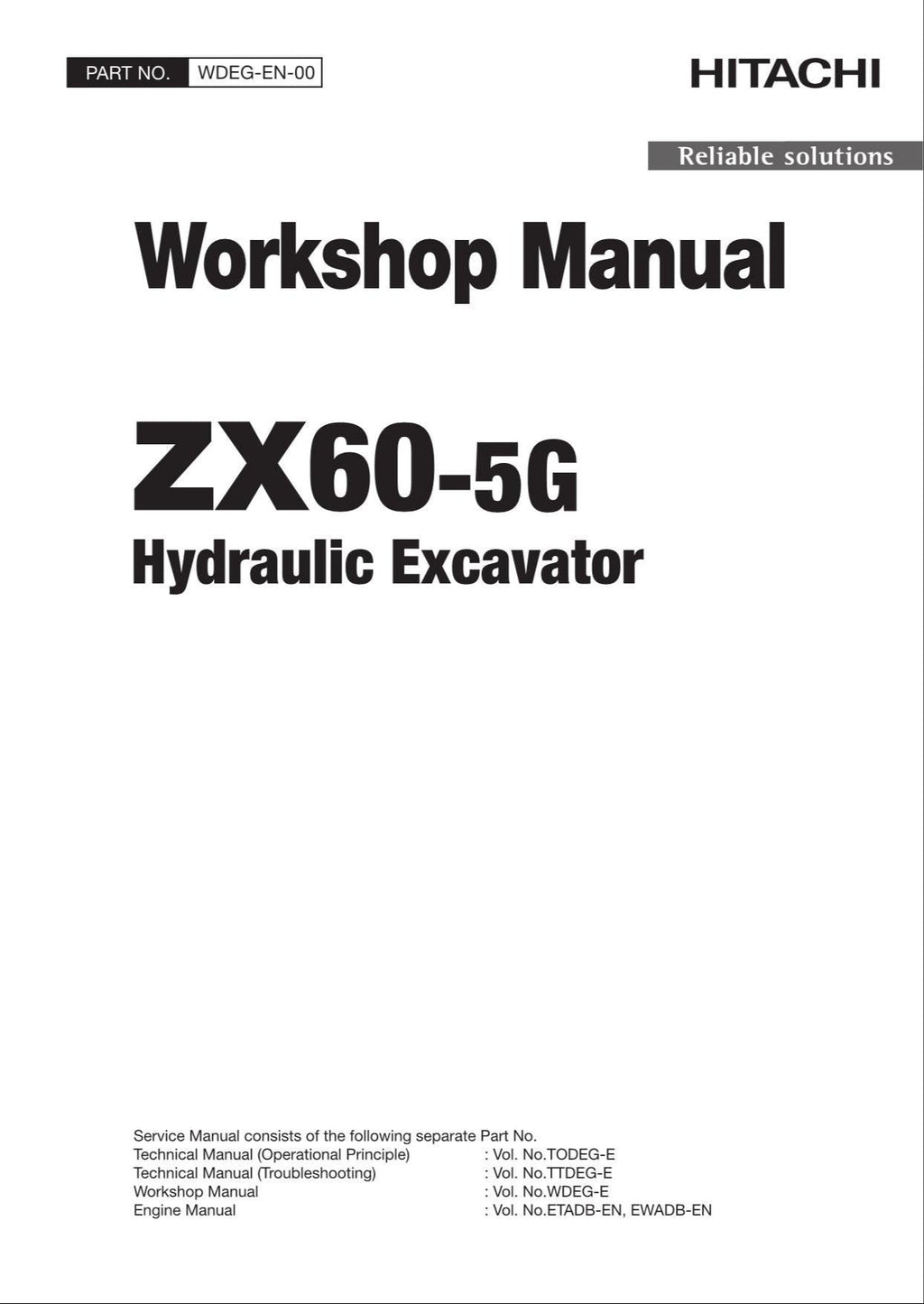 HITACHI ZAXIS ZX60-5G Excavator Workshop Service Manual