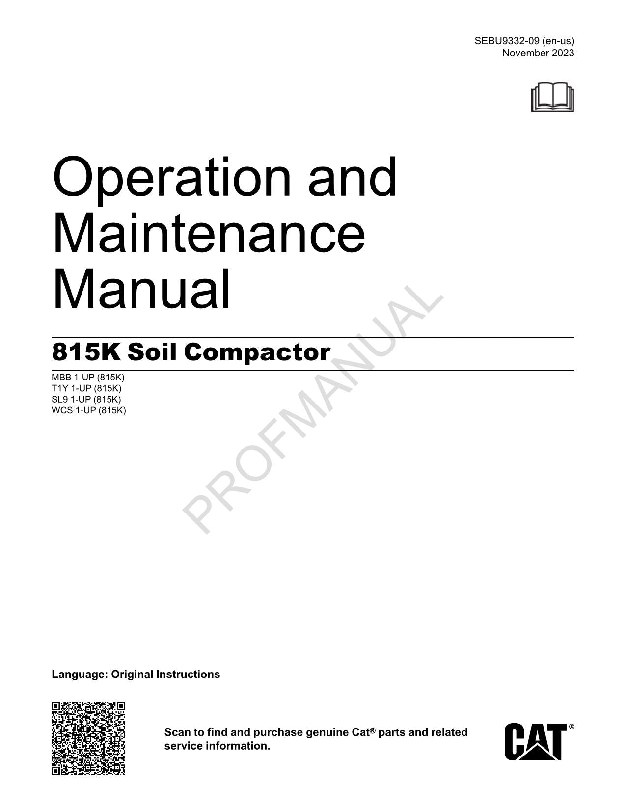 Manual de mantenimiento del operador del compactador de suelos Caterpillar 815K