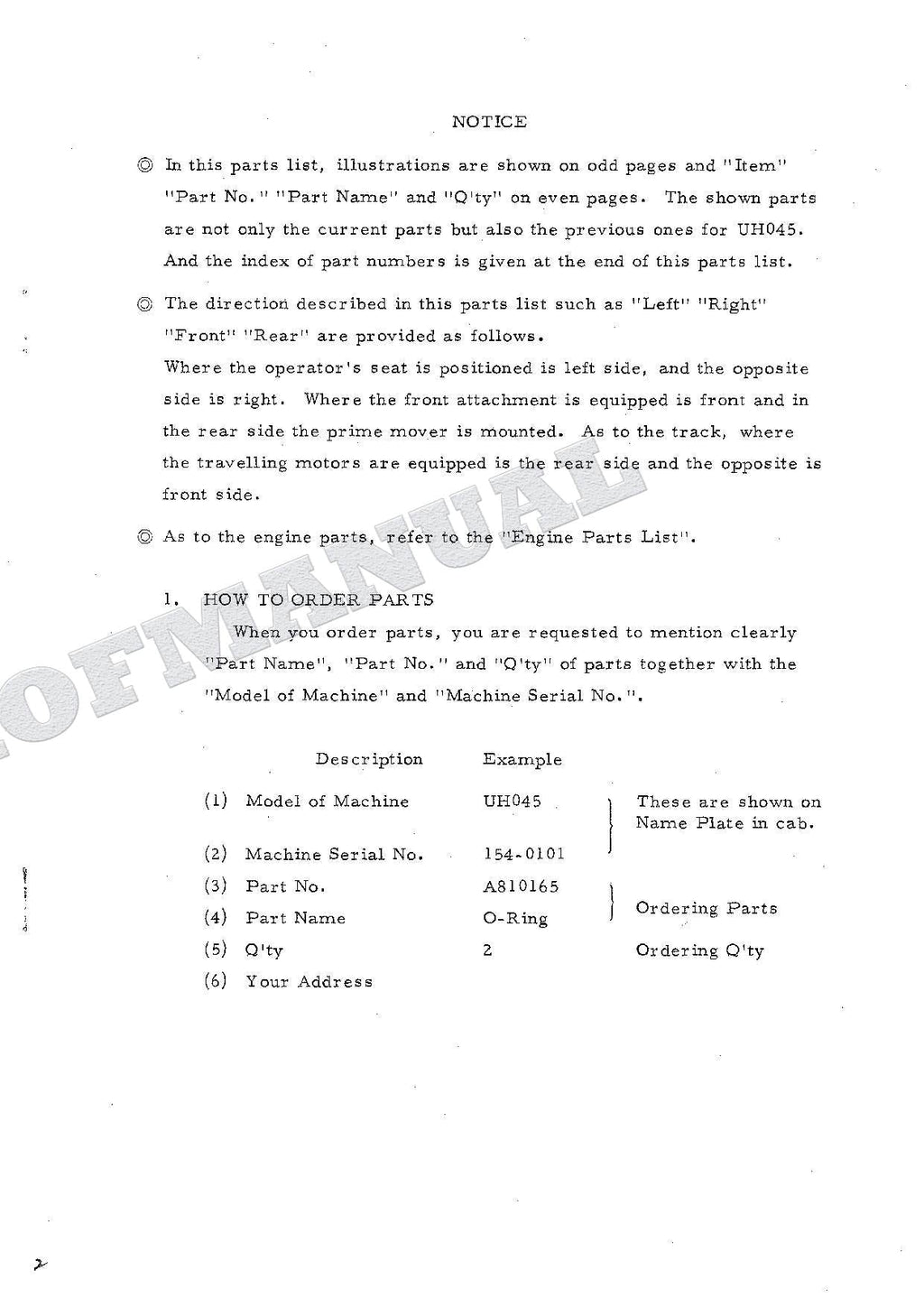 HITACHI UH045 Excavator Parts Catalog Manual SN 0501-