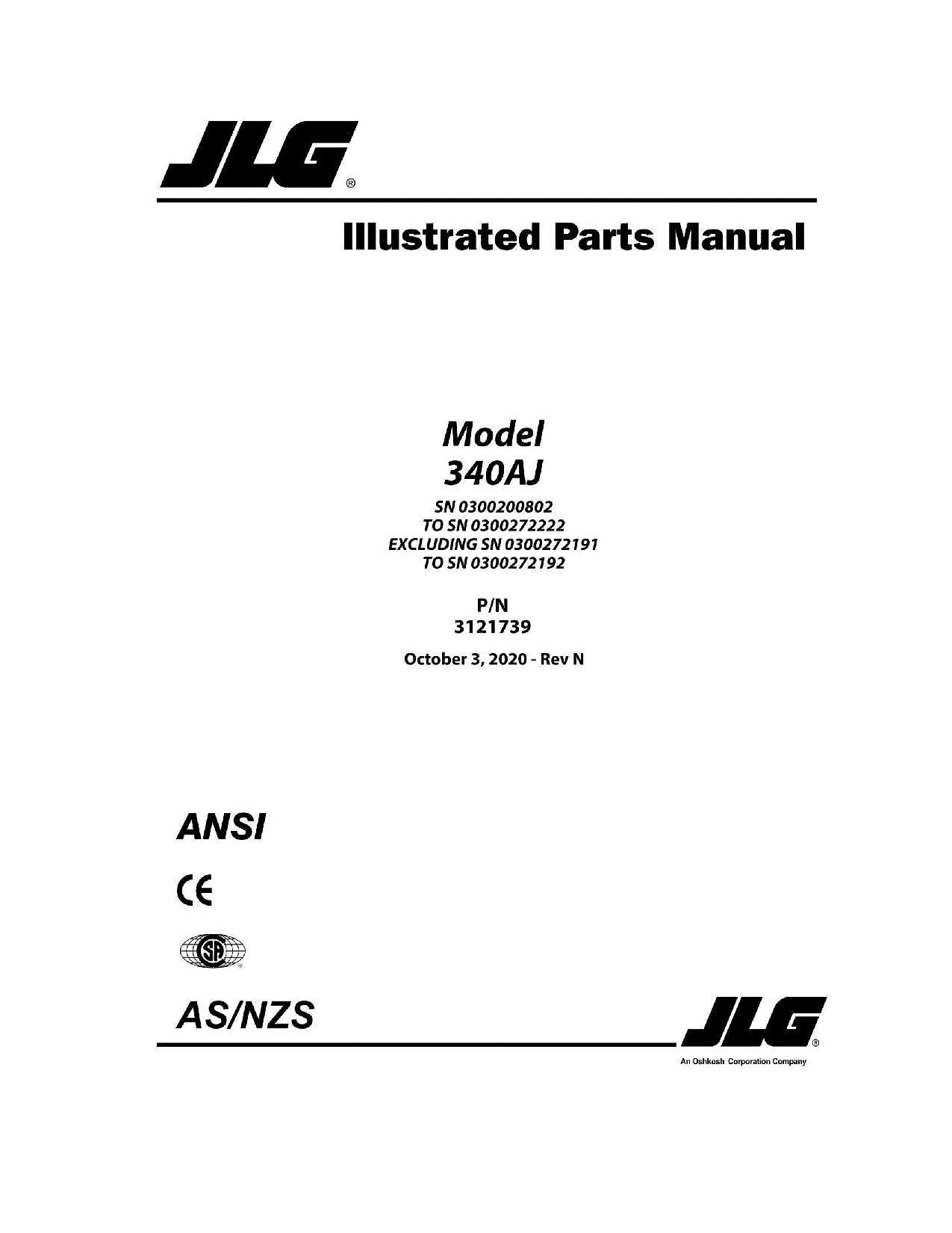 Manual del catálogo de piezas del elevador de pluma JLG 340AJ