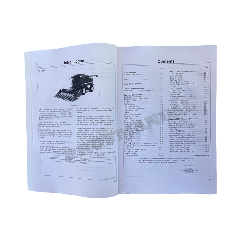 Manual del operador de la cosechadora John Deere 9450, 9550 y 9650 + ¡Extra! OMH202764
