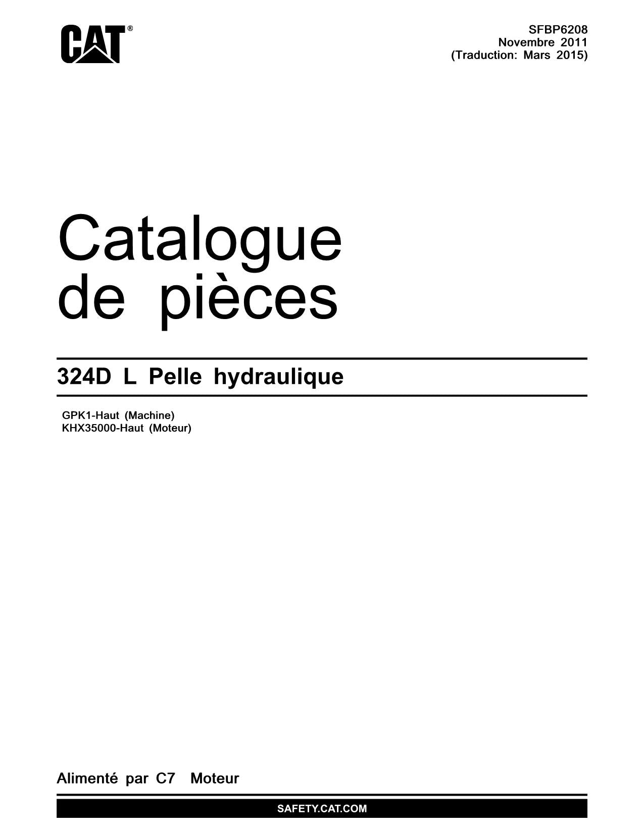Caterpillar 324D L Pelle Hydraulique Manual de catálogo de piezas