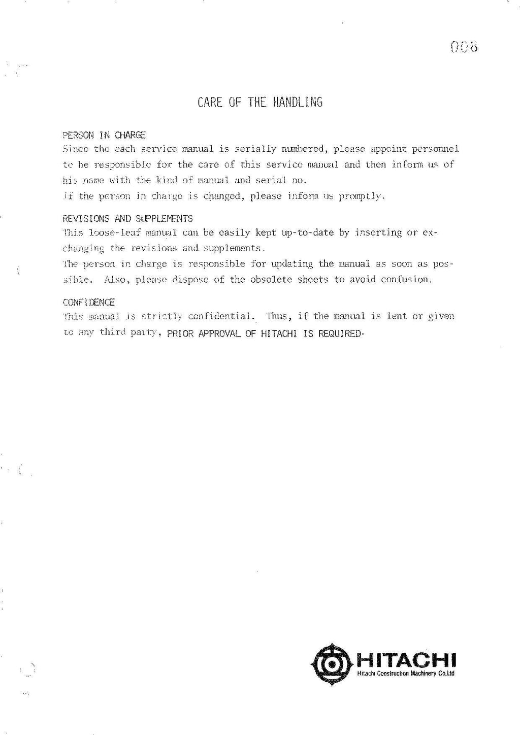 HITACHI UH051 Excavator Service Manual