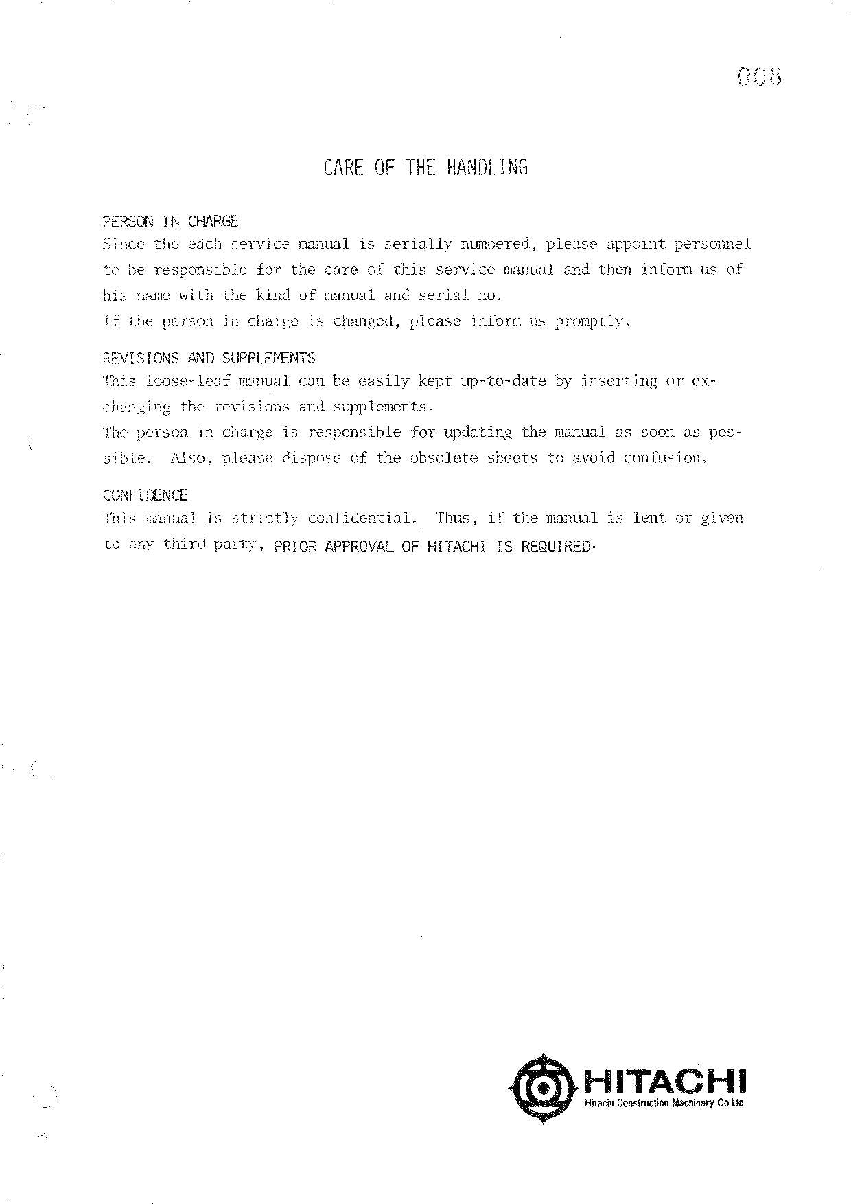 HITACHI UH051 Excavator Service Manual