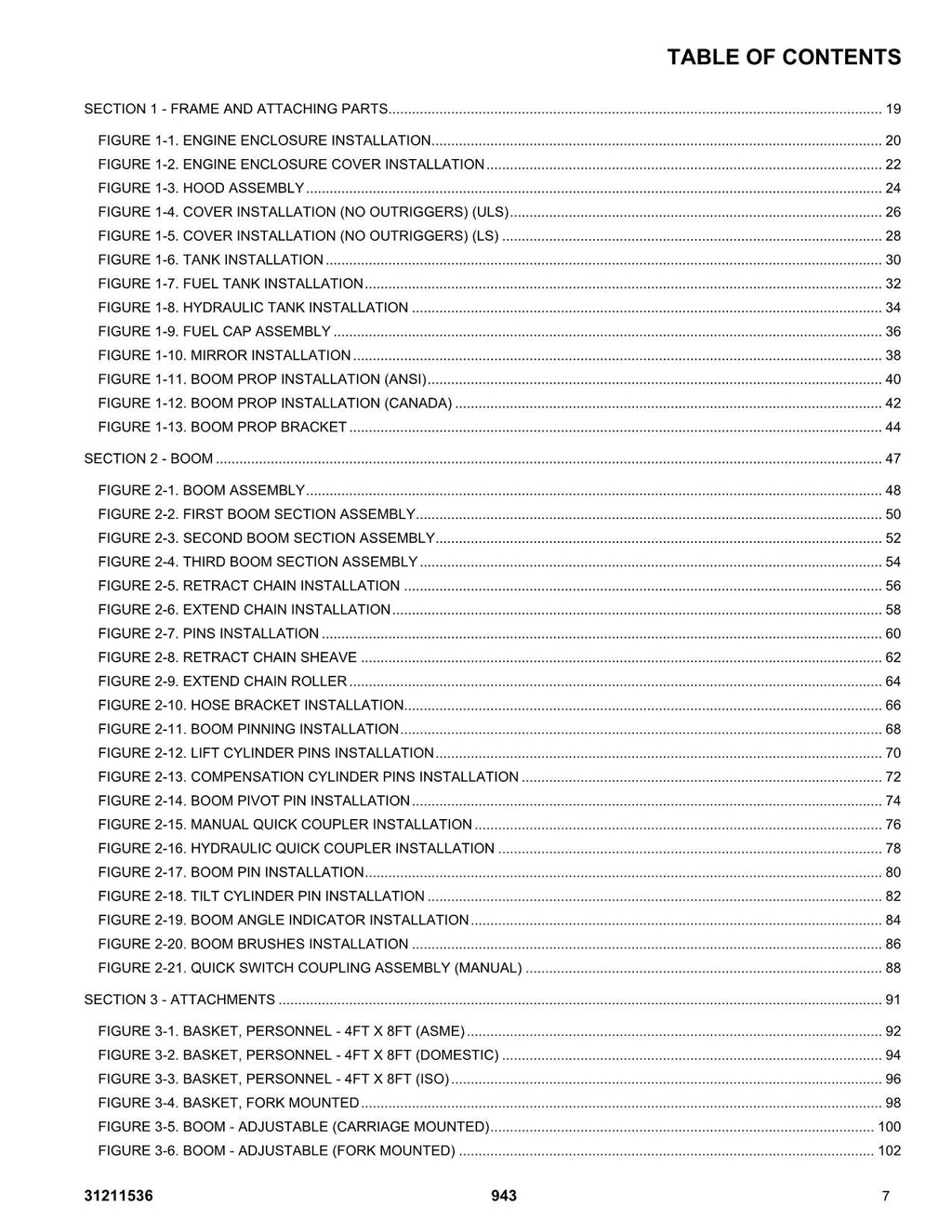 JLG 943 Telehandler Parts Catalog Manual 31211536