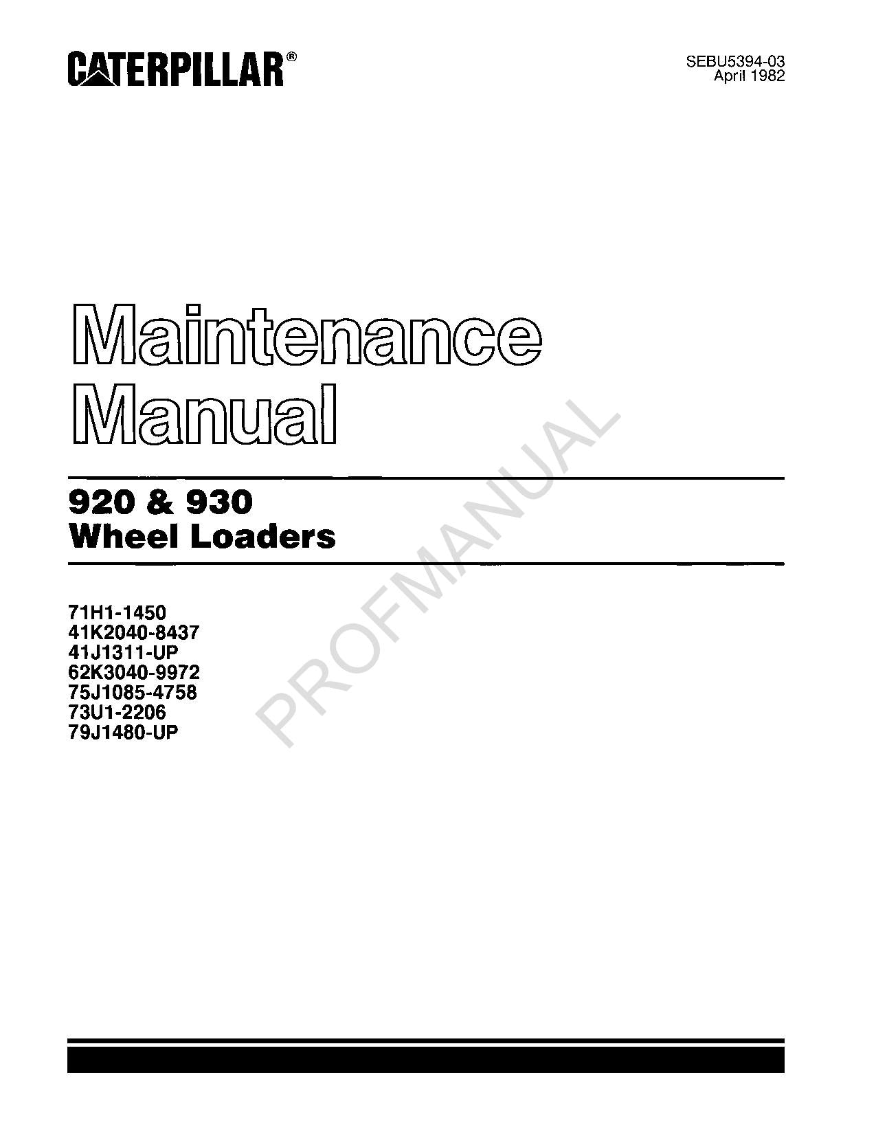 Caterpillar 920 930 Wheel loader Operators Maintenance Manual SEBU5394