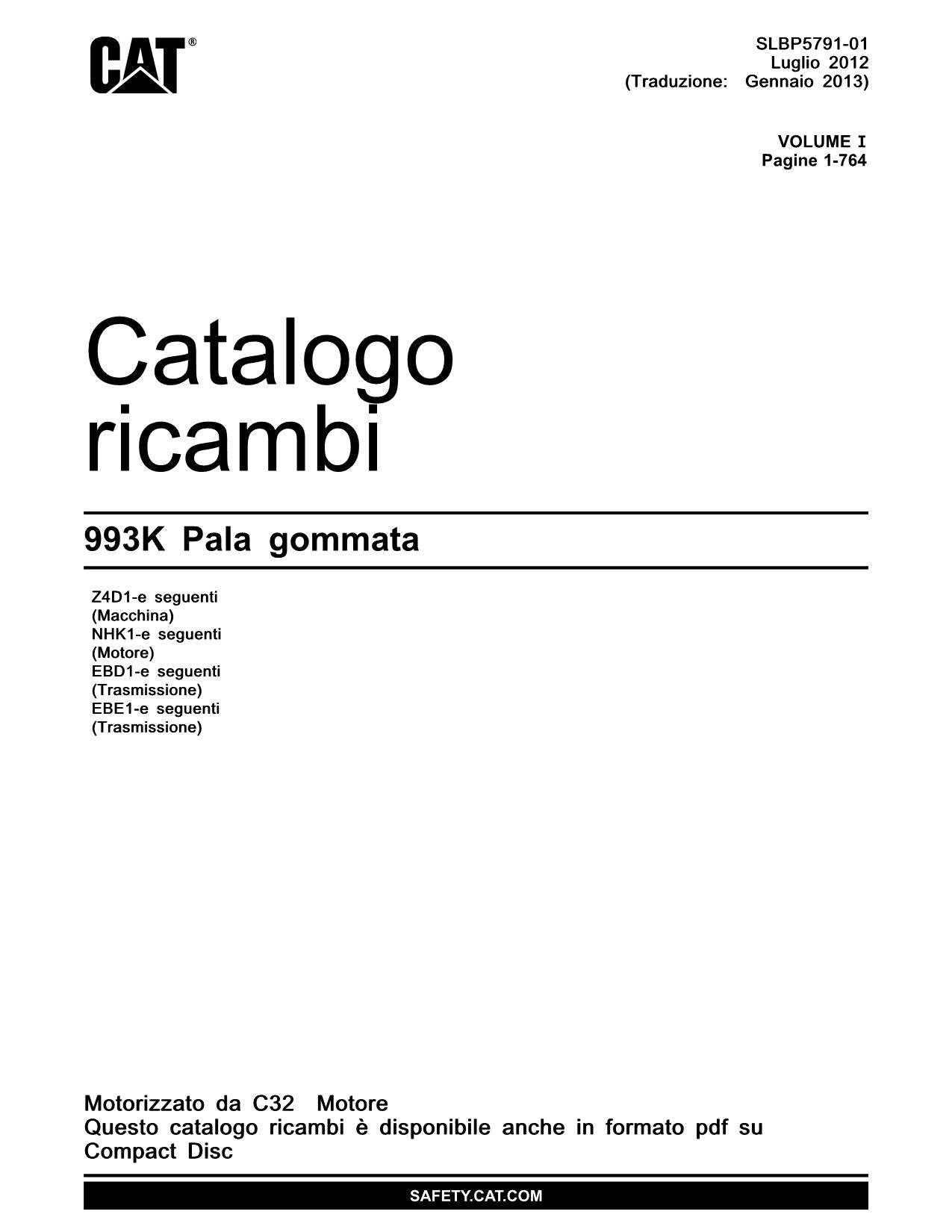 Caterpillar 993K Pala gommata Catalogo ricambi Italiano