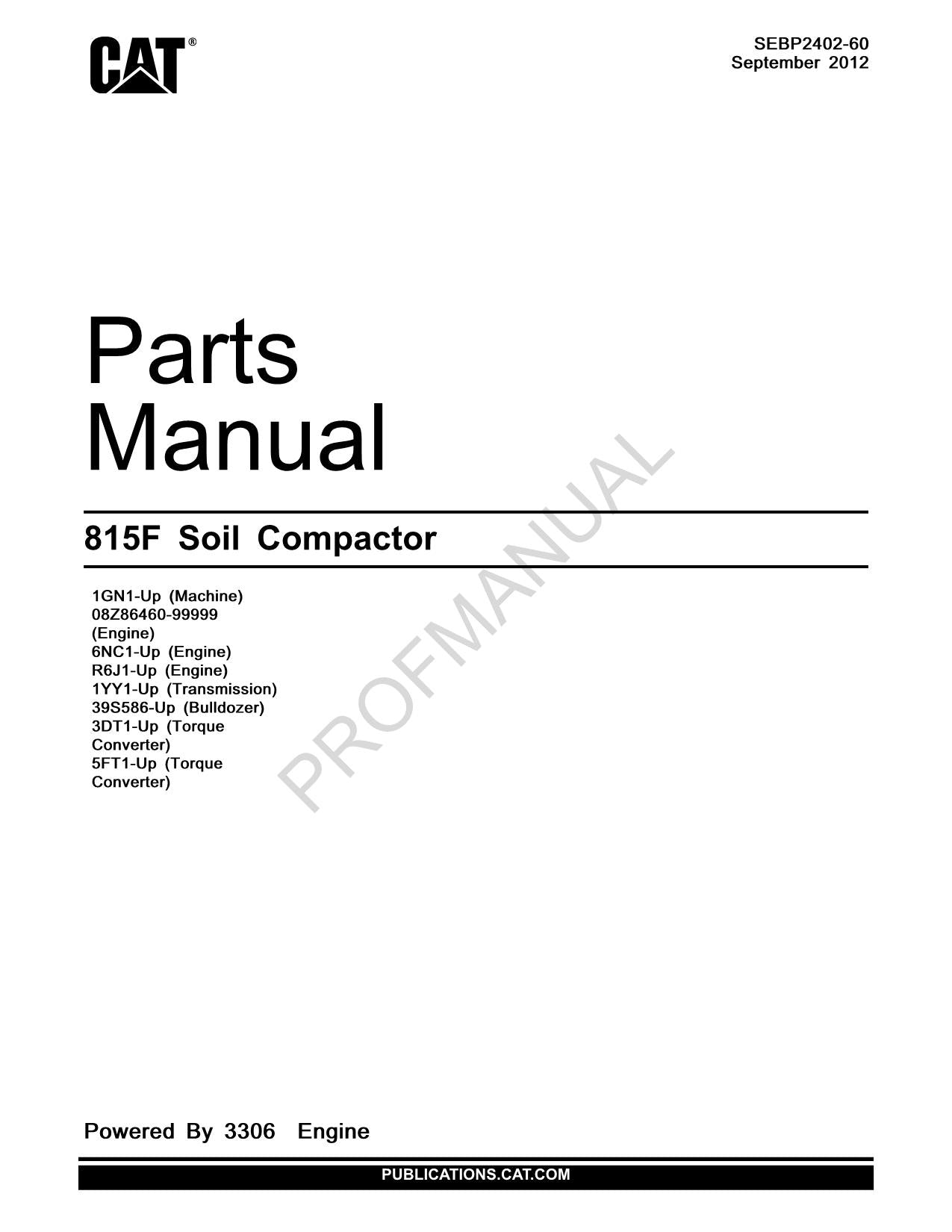 Caterpillar Cat 815F Soil Compactor Parts Catalog Manual SEBP2402