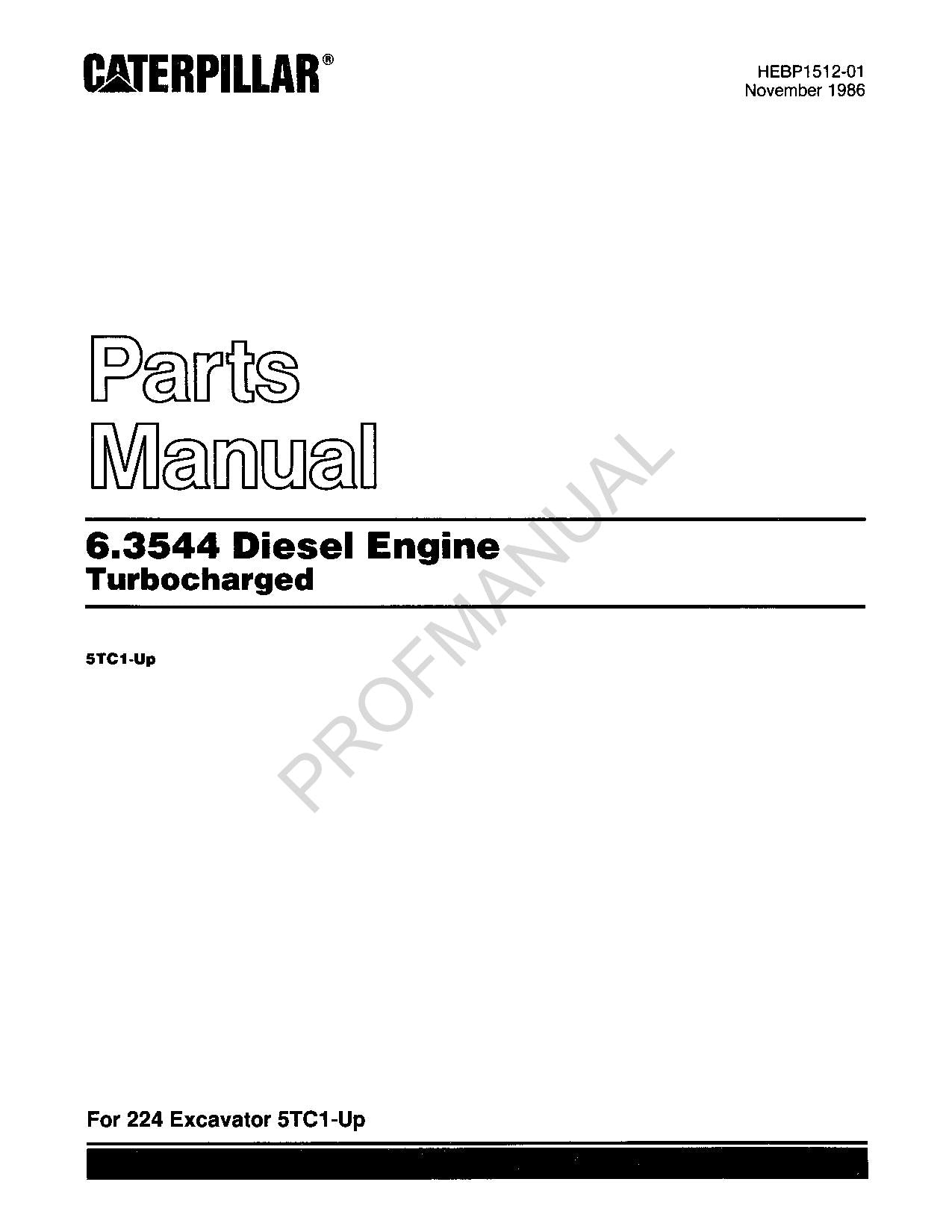 Caterpillar 6.354 Diesel Engine Turbocharged 224 Excavator Parts Catalog Manual