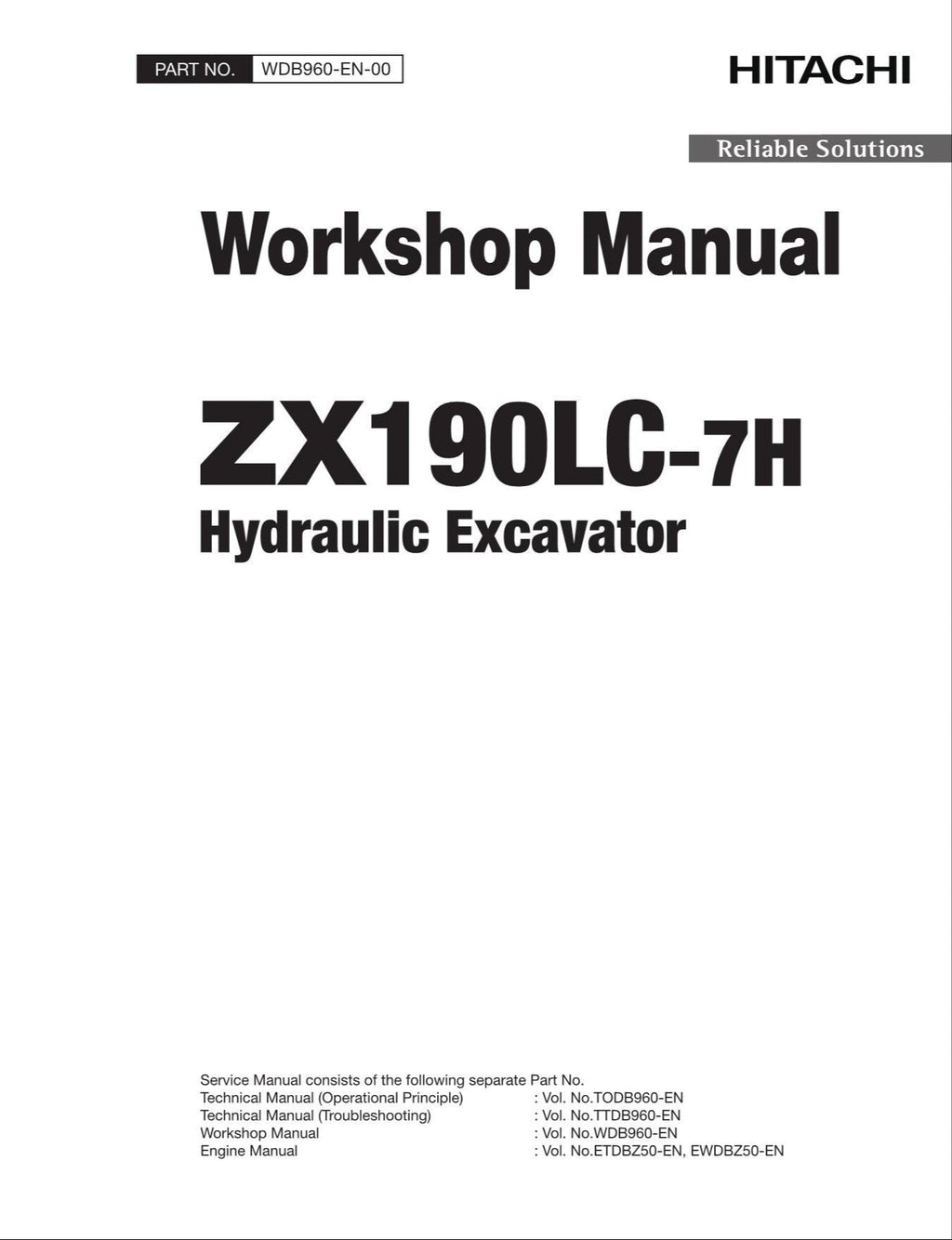 HITACHI ZAXIS ZX190LC-7H Excavator Workshop Service Manual