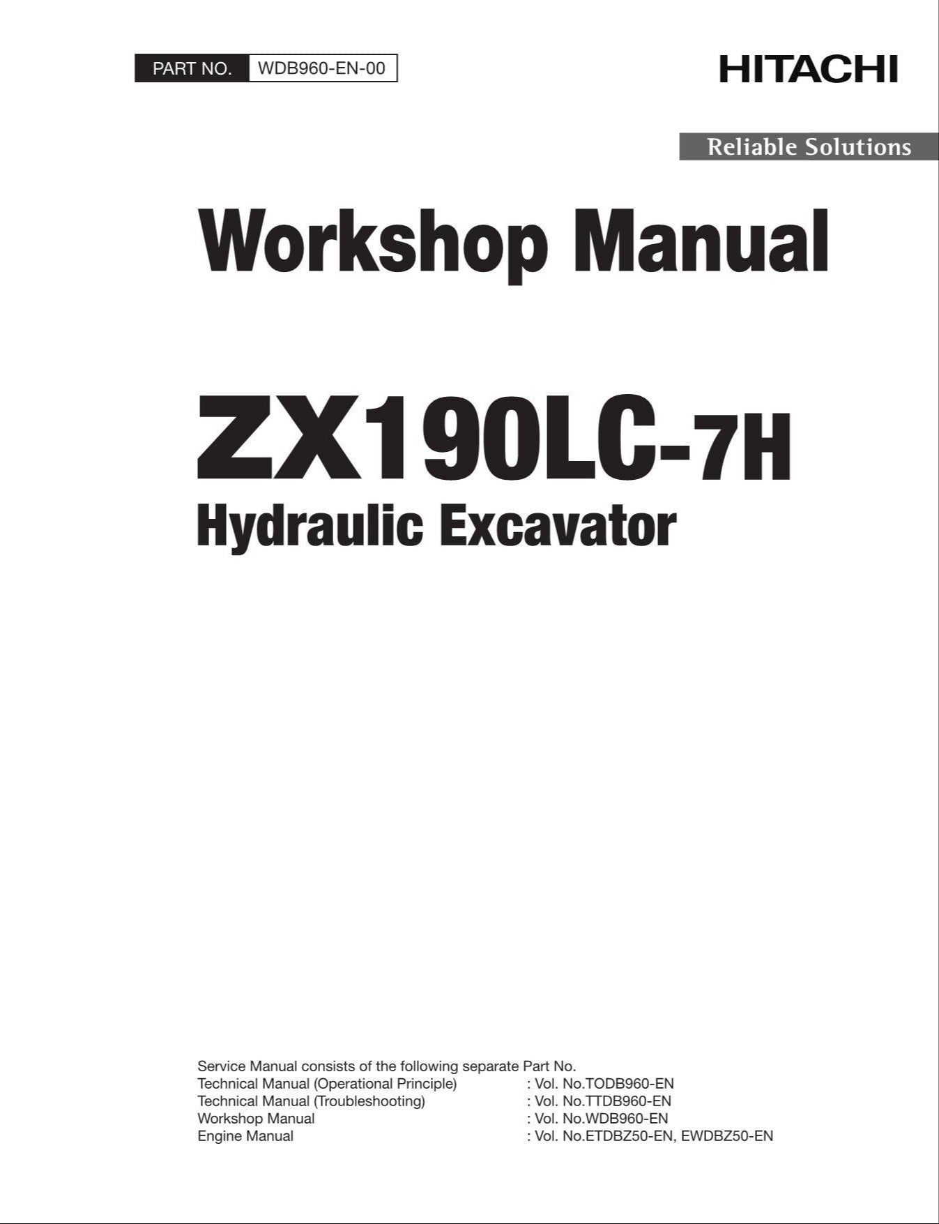 HITACHI ZAXIS ZX190LC-7H Excavator Workshop Service Manual