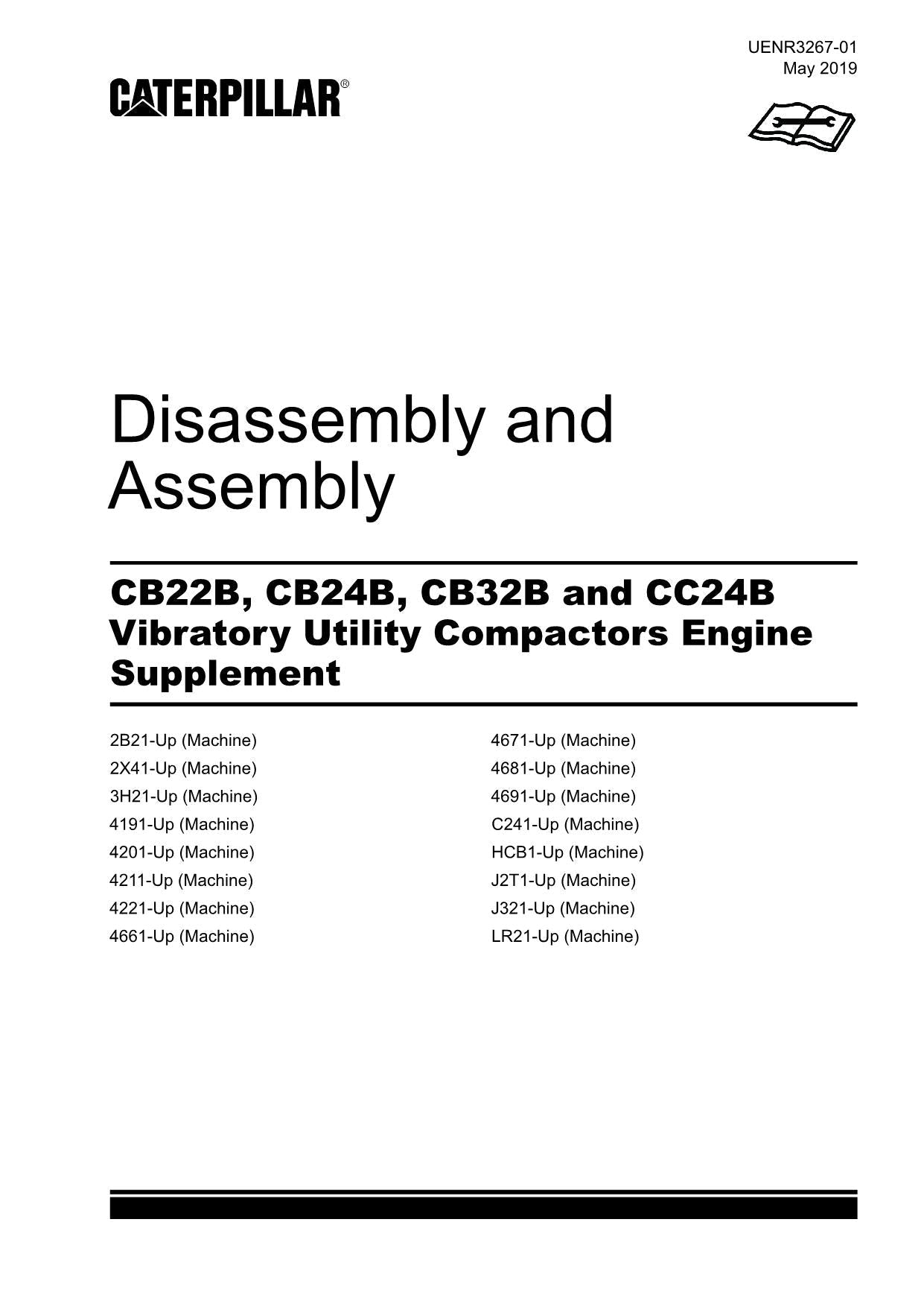 Caterpillar Cat CB22B CB24B Compactor Engine Suppl Disassem Assem Service Manual