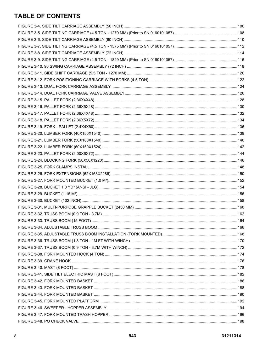 JLG 943 Telehandler Parts Catalog Manual Prior to 0160101057