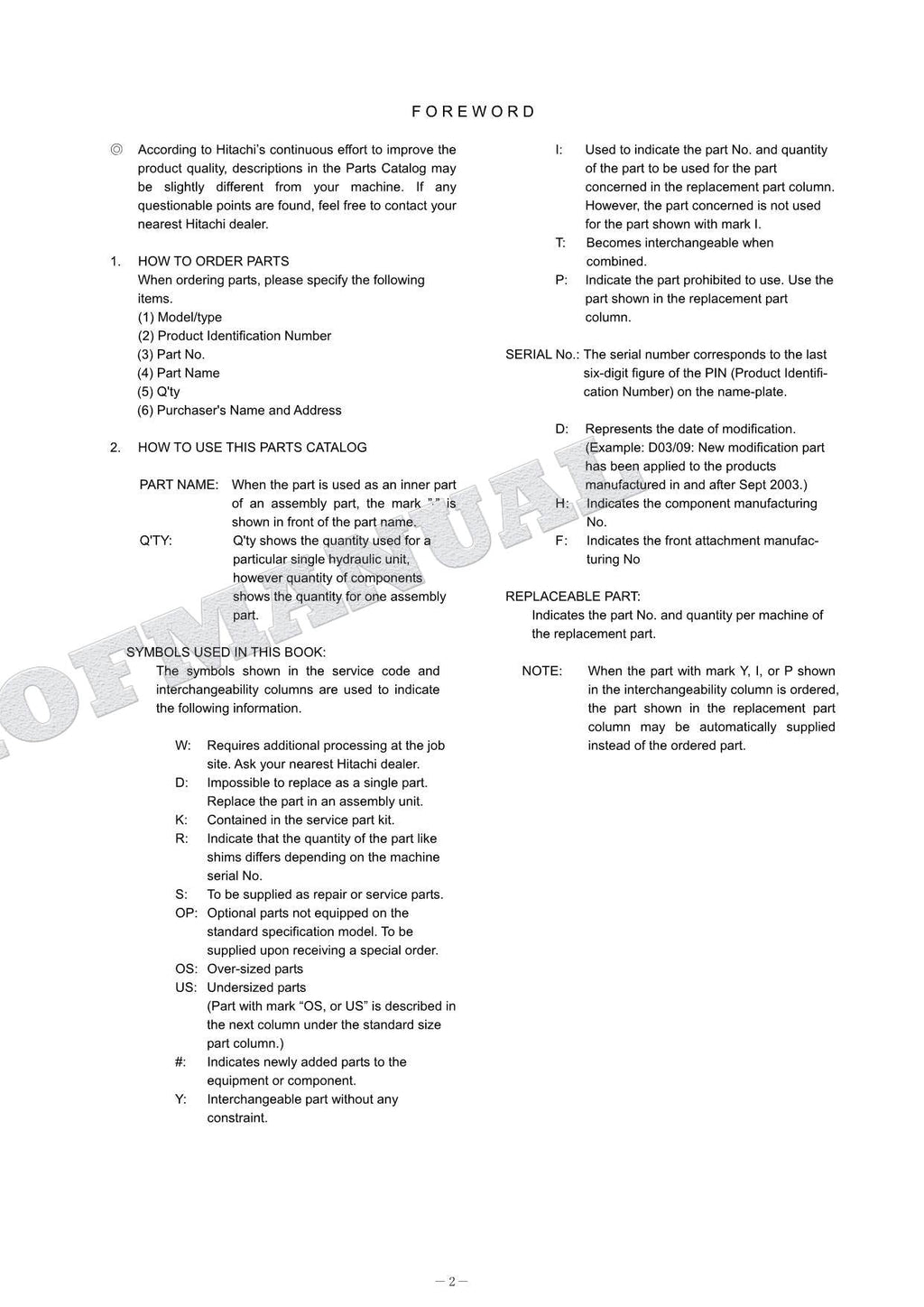HITACHI ZAXIS ZX75UST Innner Excavator Parts Catalog Manual