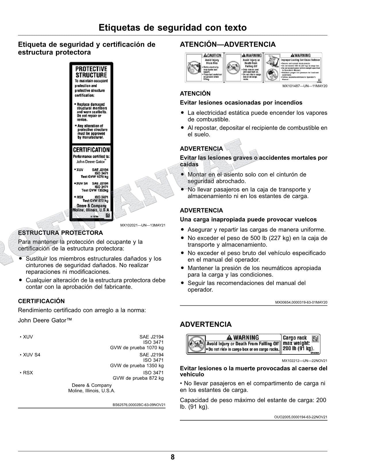 John Deere XUV560E XUV560E S4 cocodrilo Manual del Operador Español SN 080001-