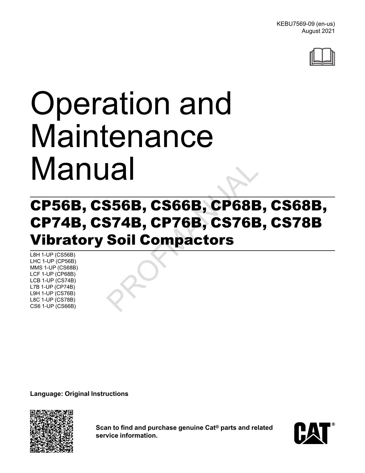 Manual del operador del compactador vibratorio Caterpillar CP74B CS74B CS76B CS78B