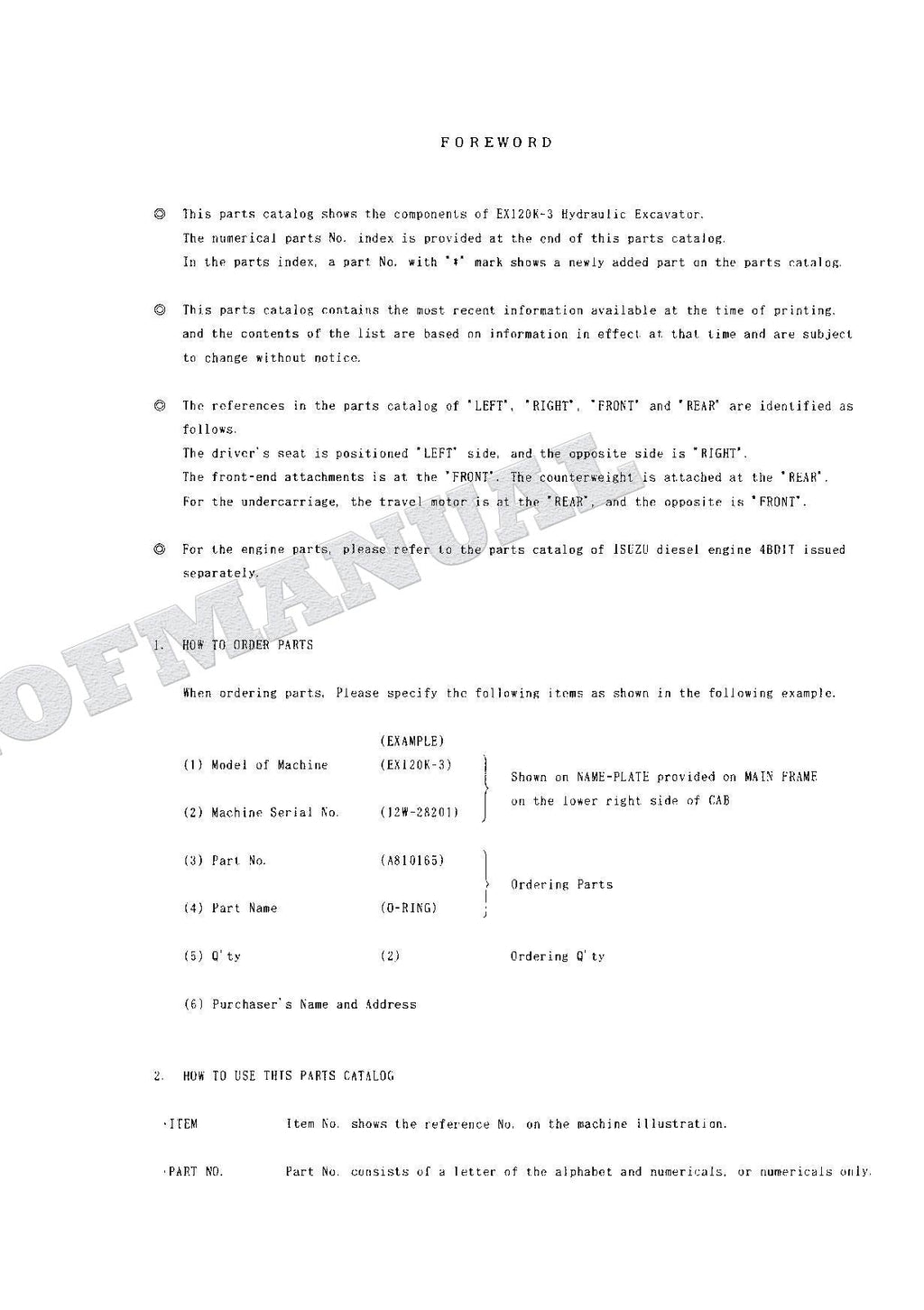 HITACHI EX120K-3 Excavator Parts Catalog Manual SN 28201-