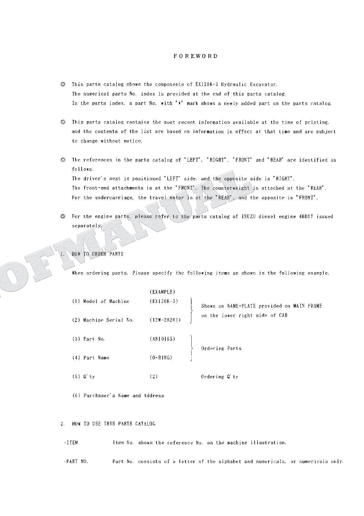 HITACHI EX120K-3 Excavator Parts Catalog Manual SN 28201-