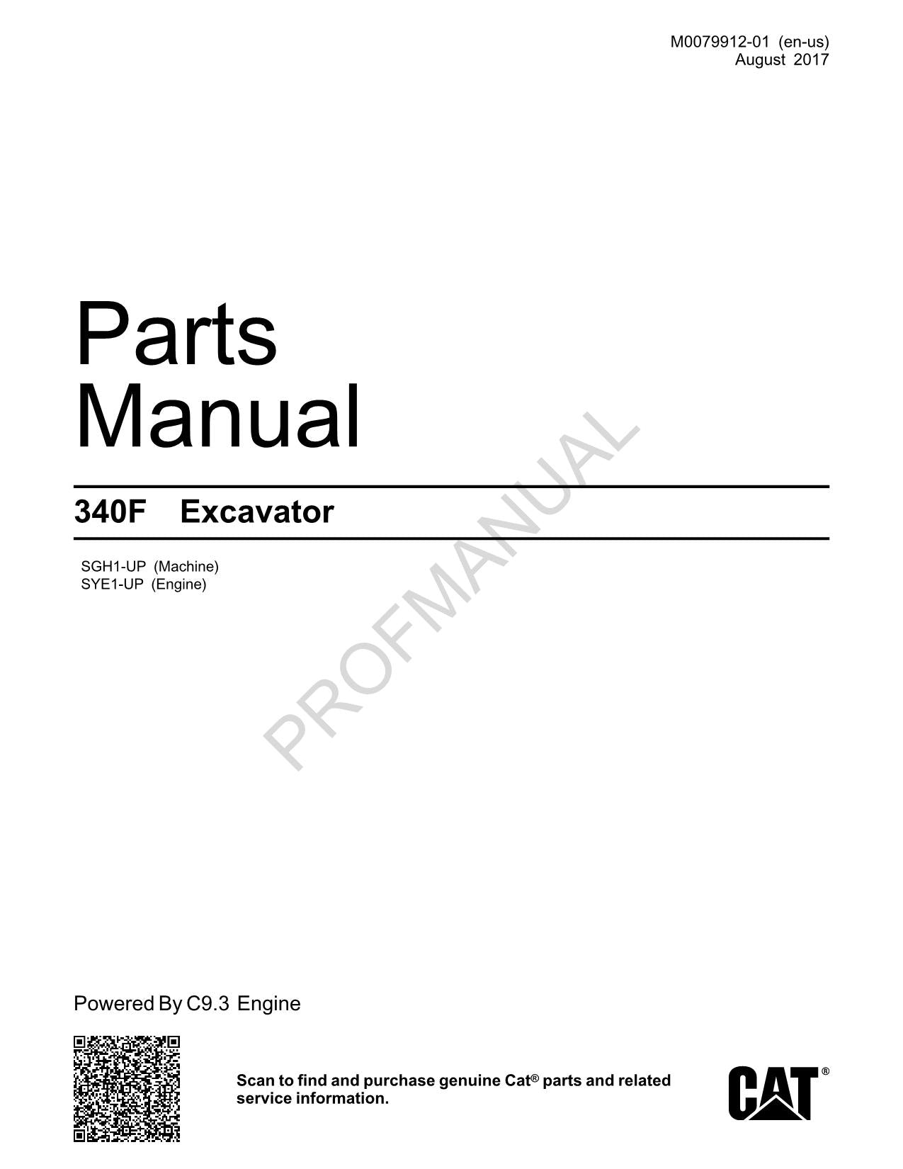 Caterpillar Cat EXC 340F Parts Catalog Manual