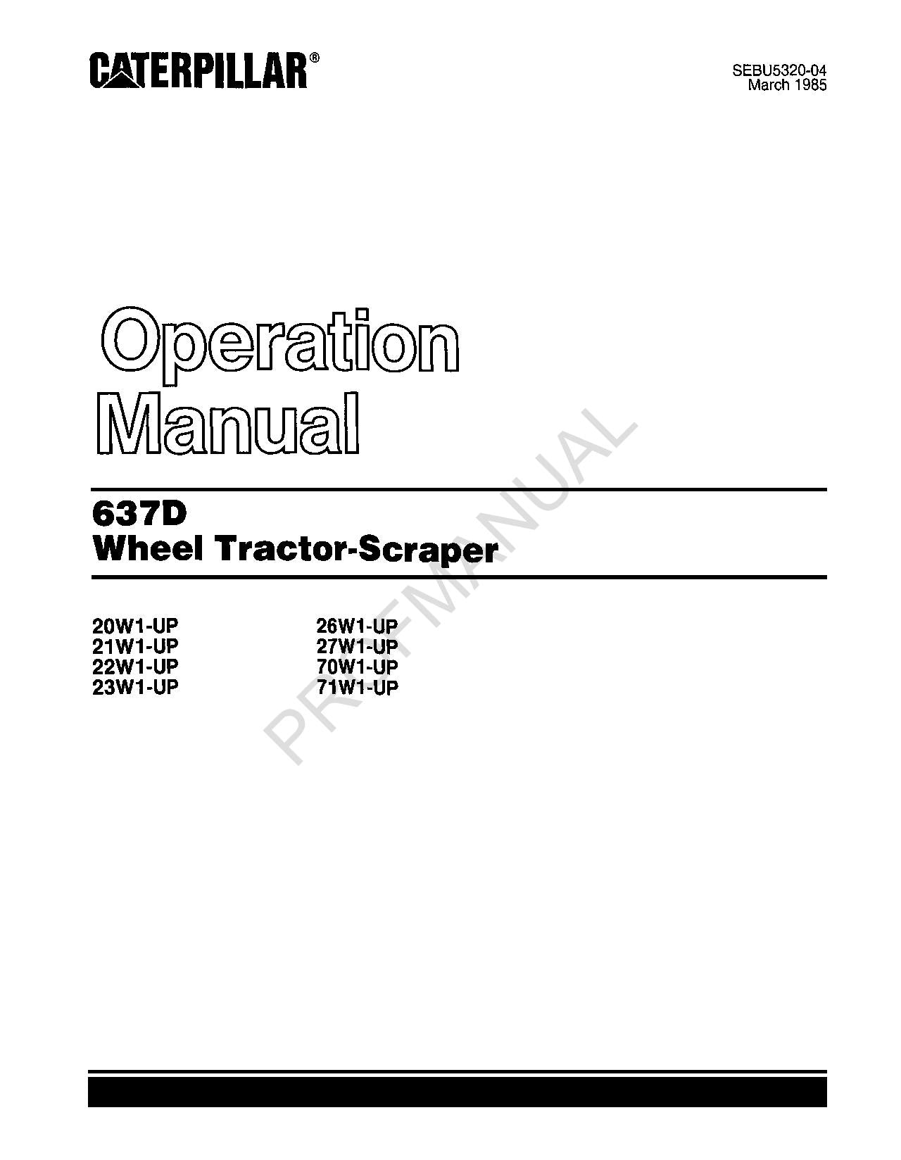 Manual de mantenimiento del operador de mototraílla Caterpillar 637D SEBU5320
