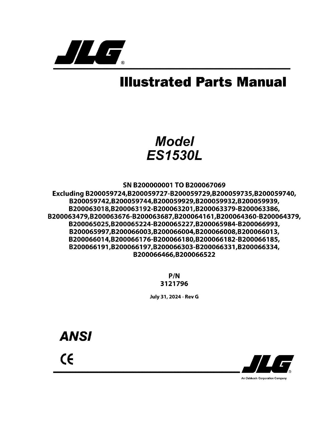 Manual del catálogo de piezas del elevador de tijera JLG ES1530L