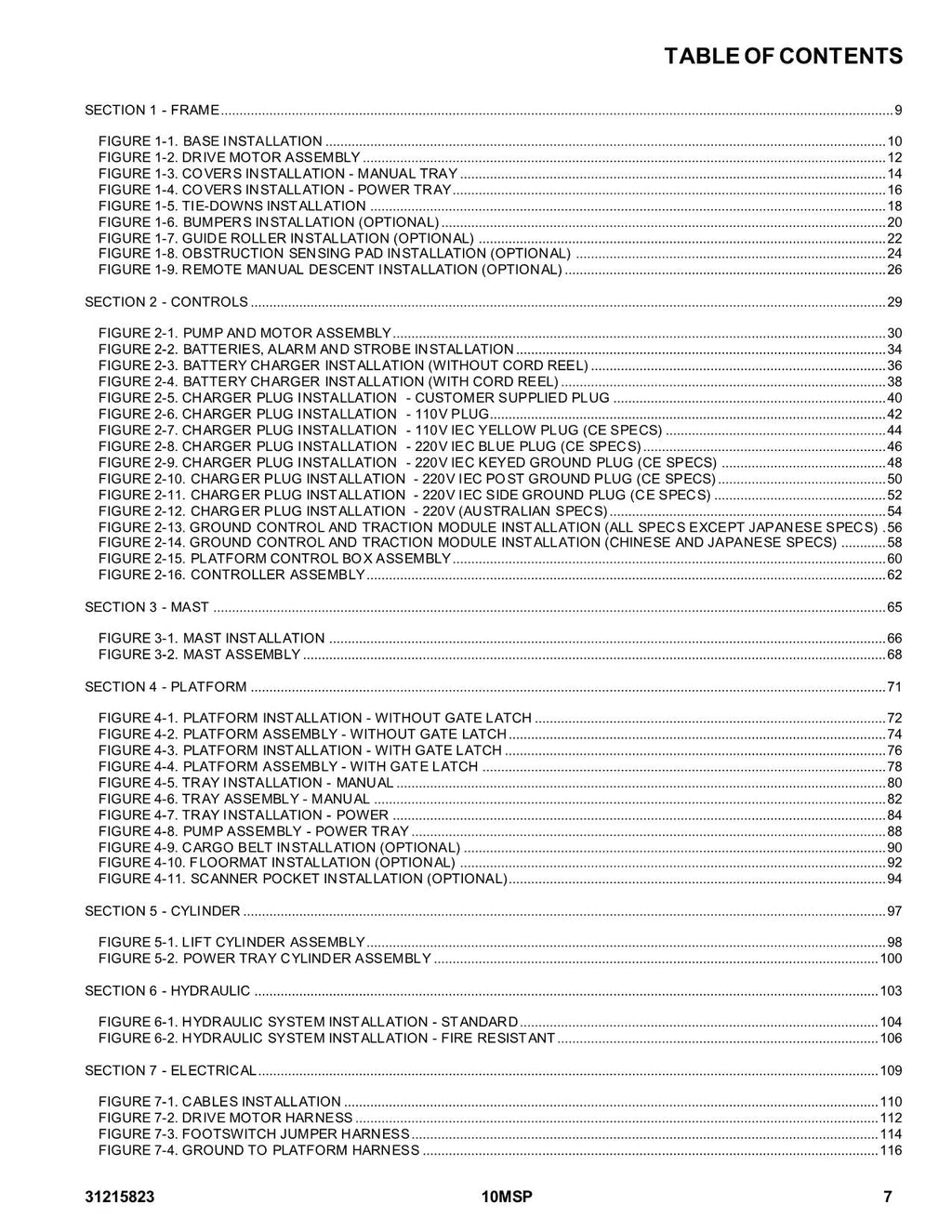 JLG 10MSP Vertical Mast Parts Catalog Manual 31215823