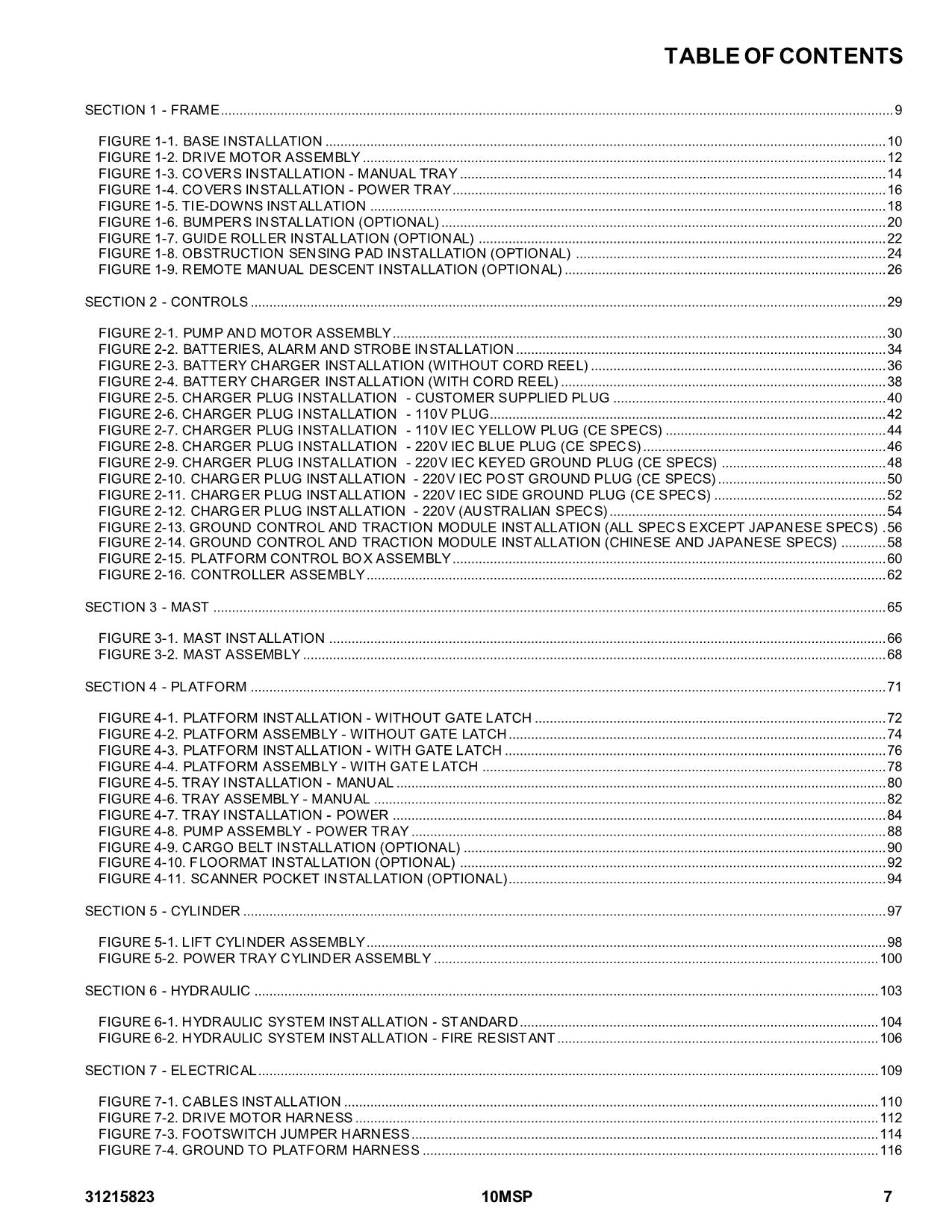 JLG 10MSP Vertical Mast Parts Catalog Manual 31215823