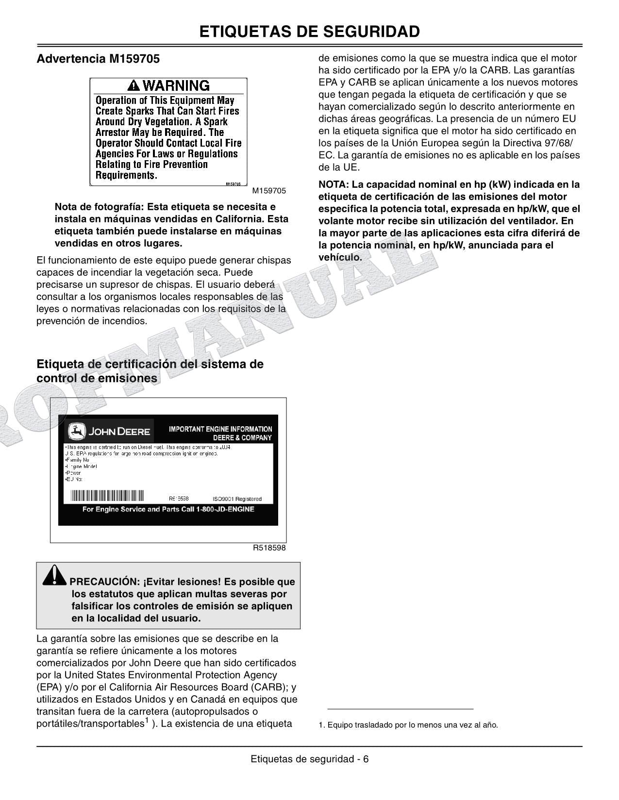 John Deere SN 4120 610001-810000 4320 620001-810000 Tractor Manual del Operador