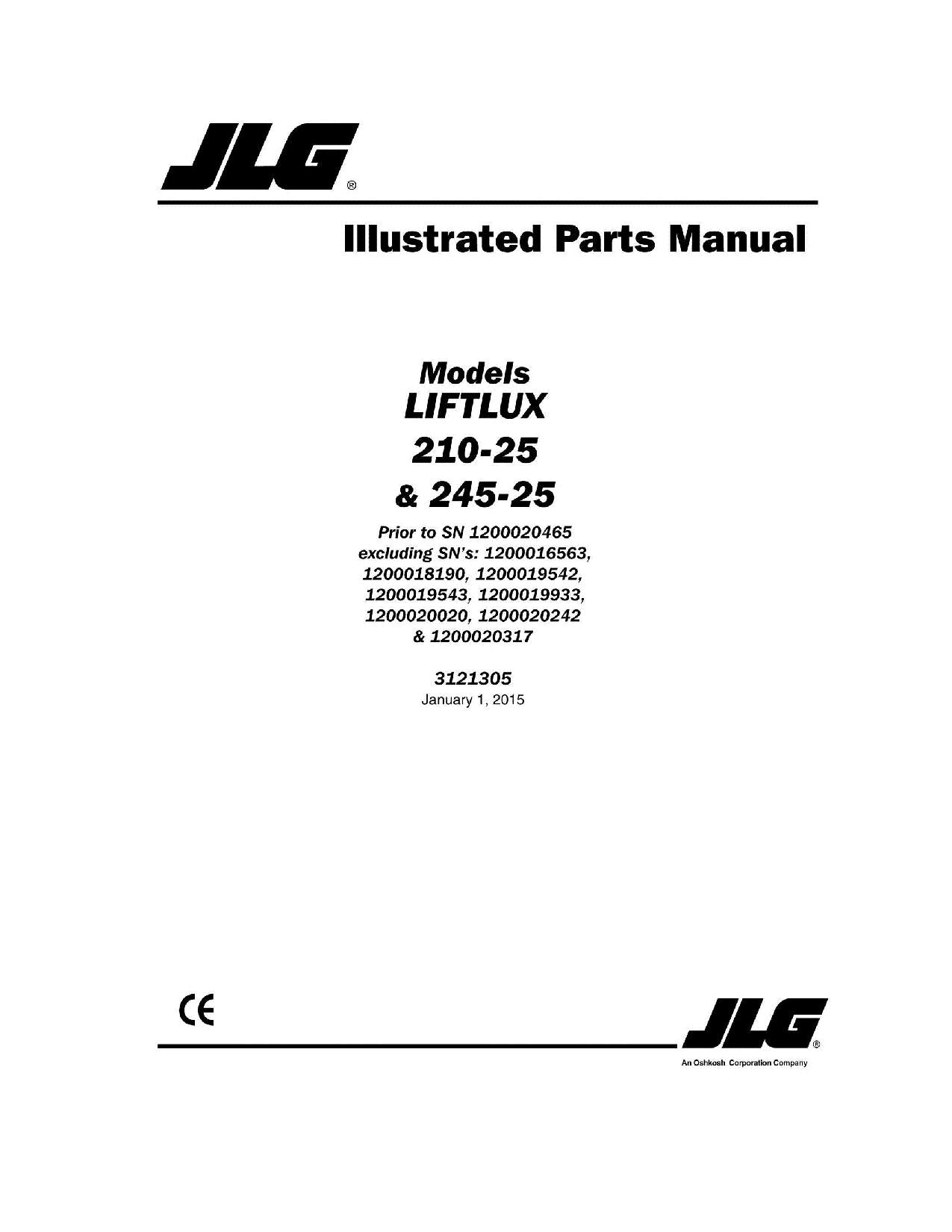 LIFTLUX 210-25 245-25 Scissor Lift Parts Catalog Manual Prior to 1200020465