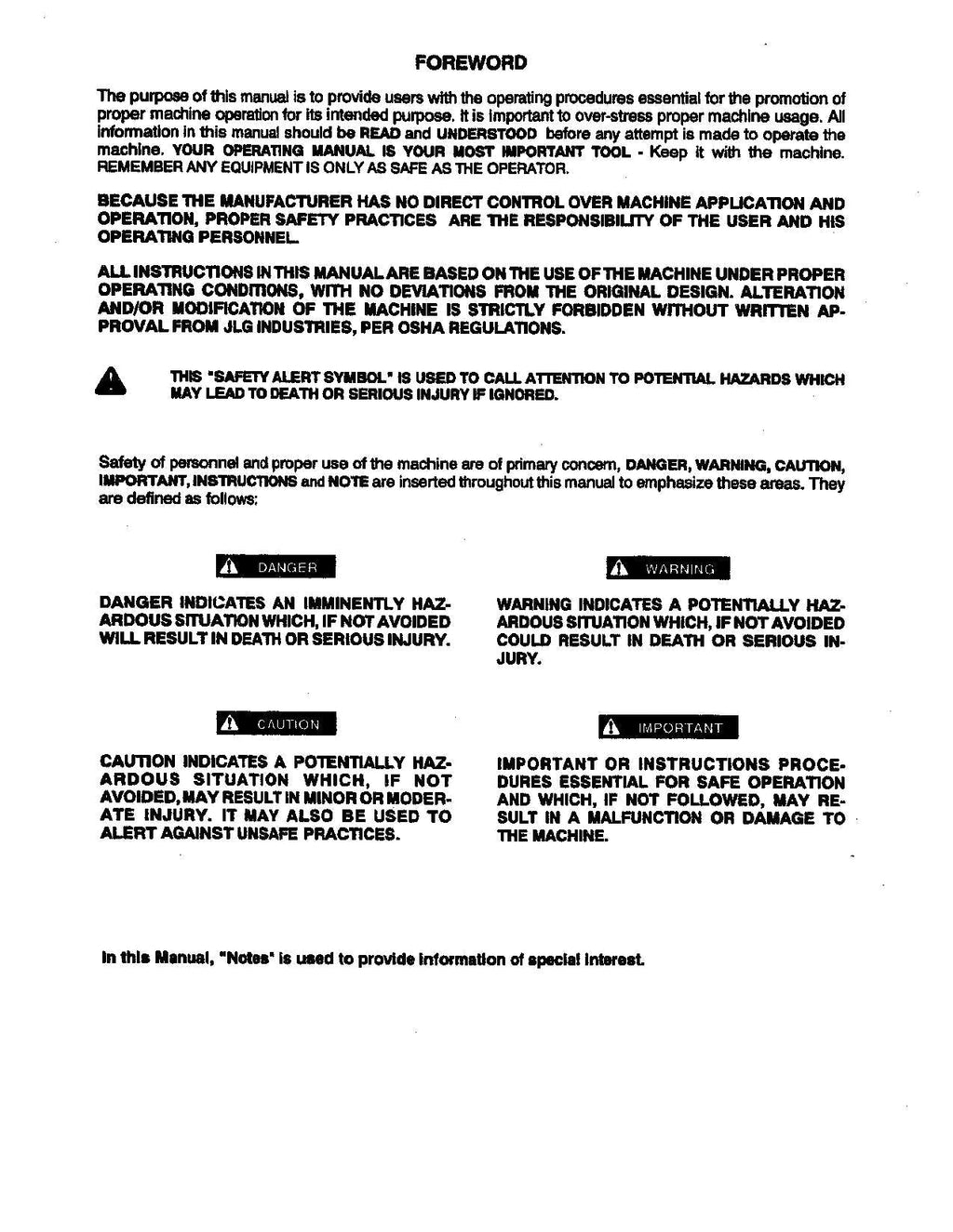 JLG 40H Boom Lift Maintenance Operation Operators Manual