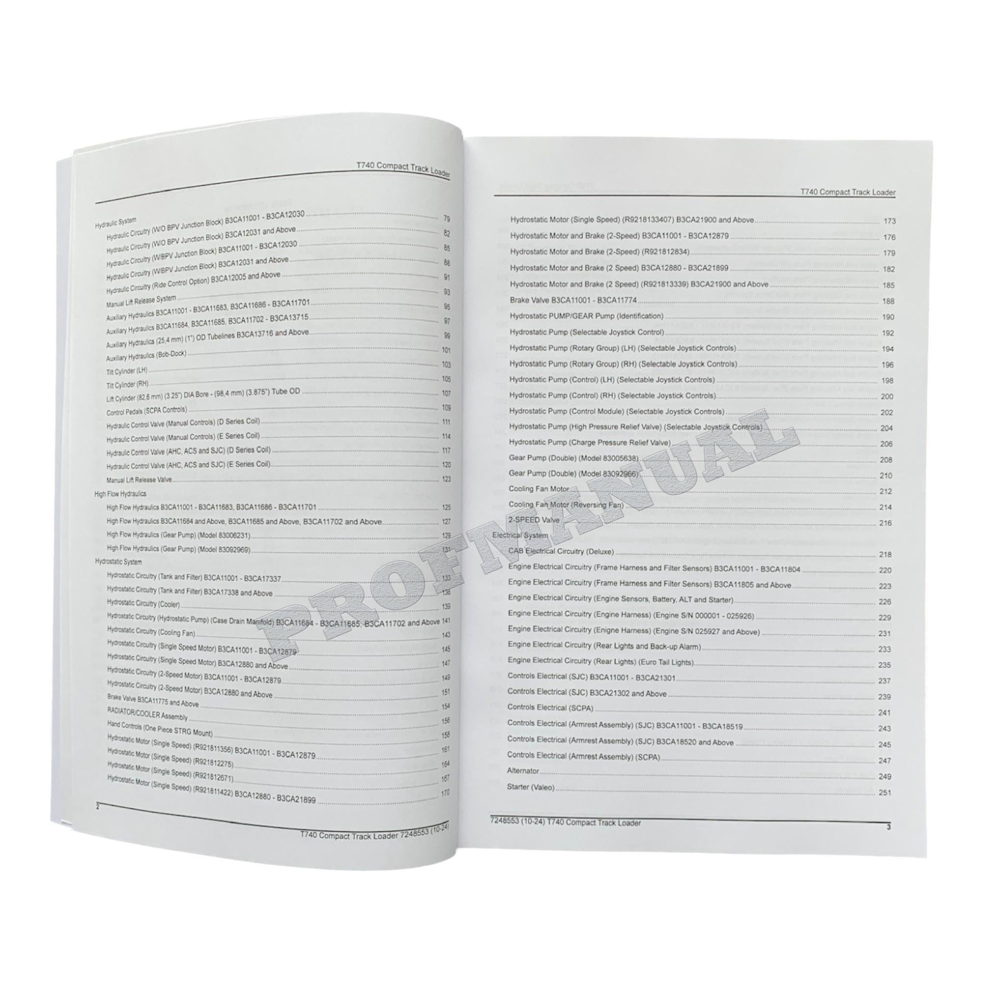 Bobcat T740 Compact Track Loader Parts Catalog Manual B3CA11001-